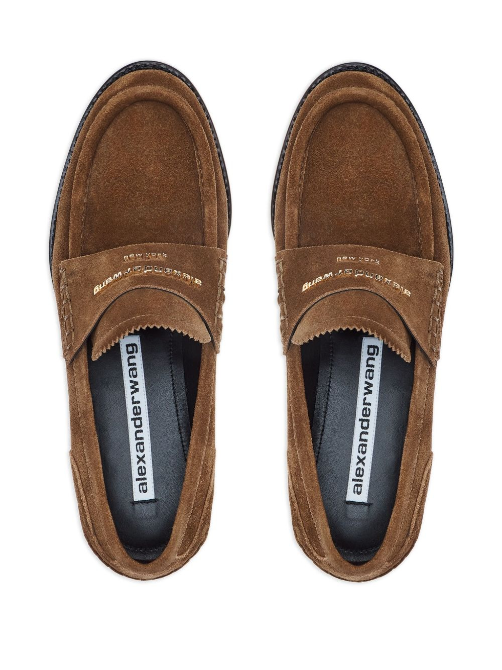 logo-plaque suede loafers - 4