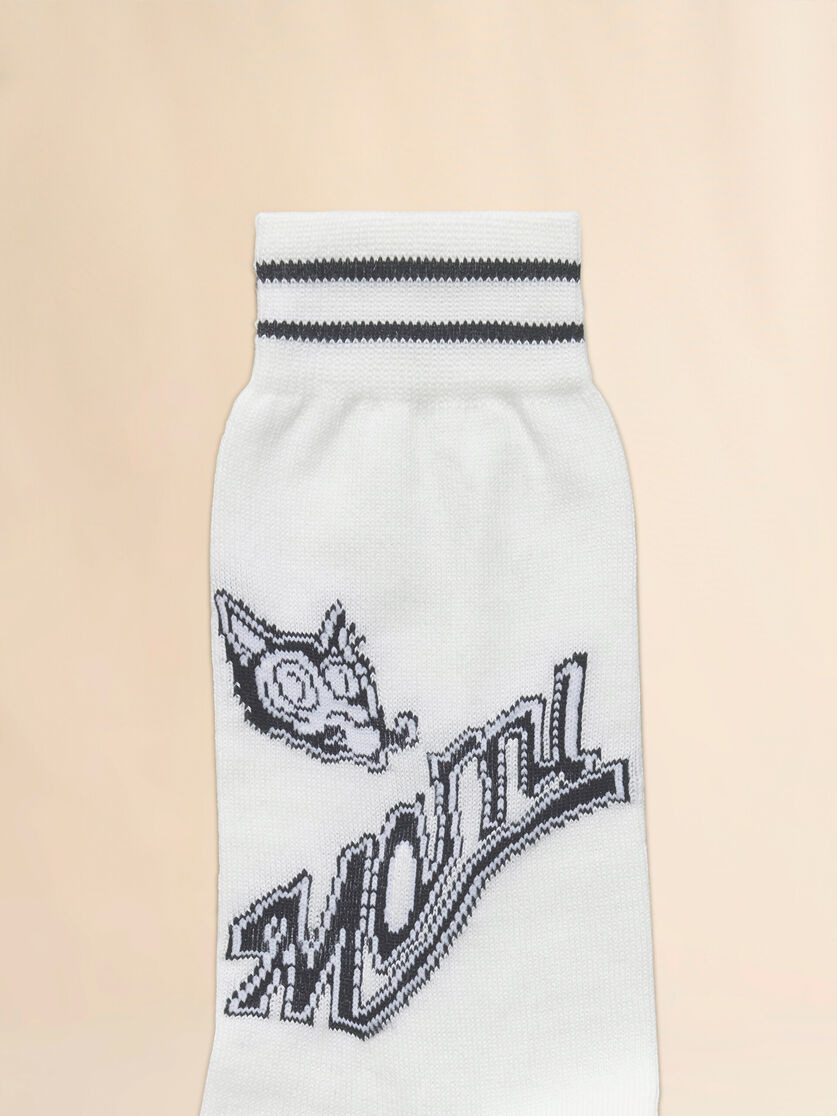 WHITE COTTON SOCKS WITH WOLF DETAIL - 3