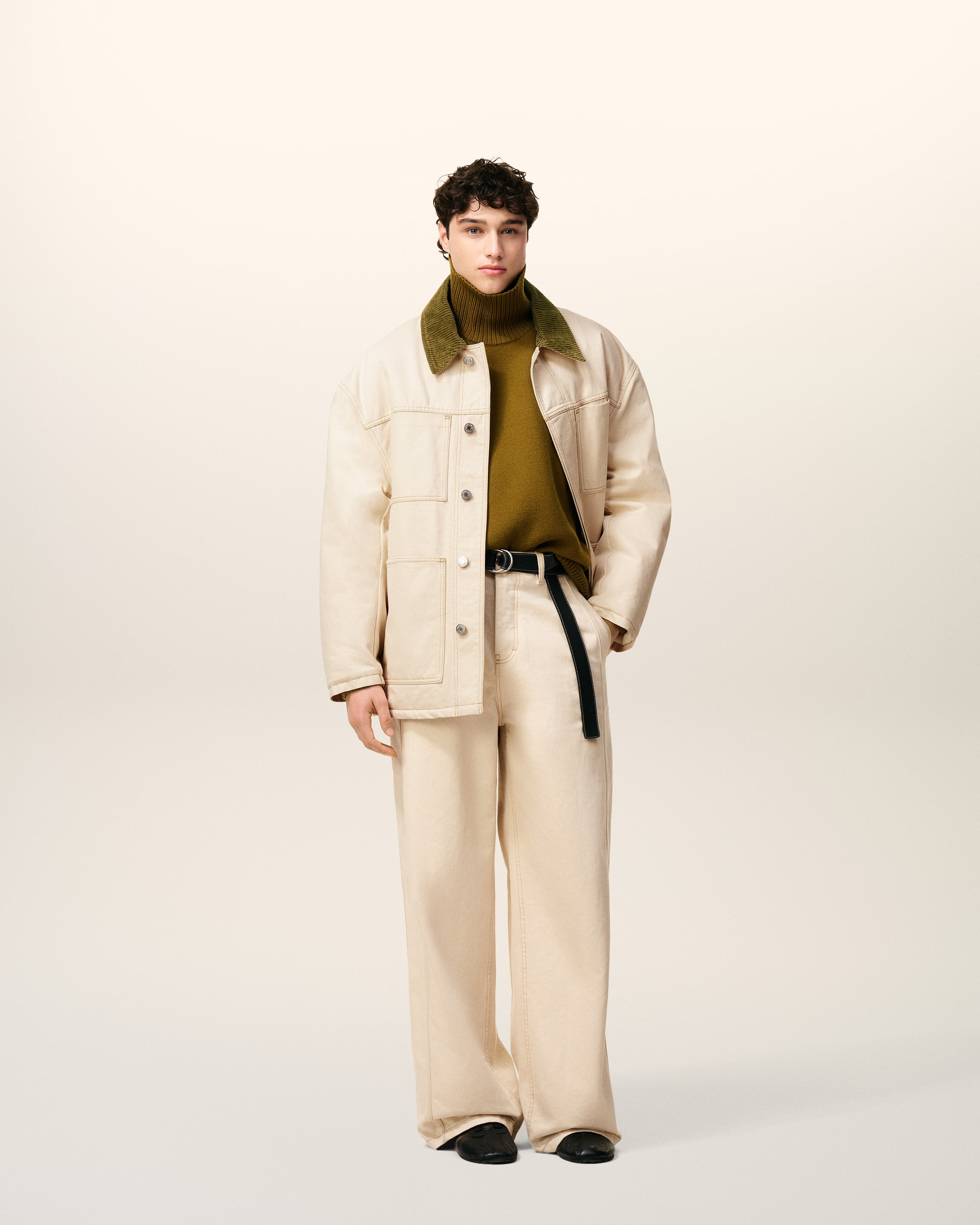 WHITE COTTON PADDED WORKER JACKET - 4