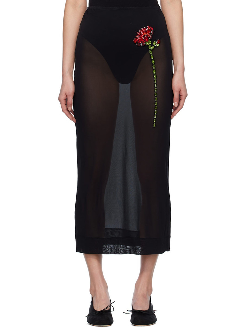 Black Embellished Carnation Column Midi Skirt 1