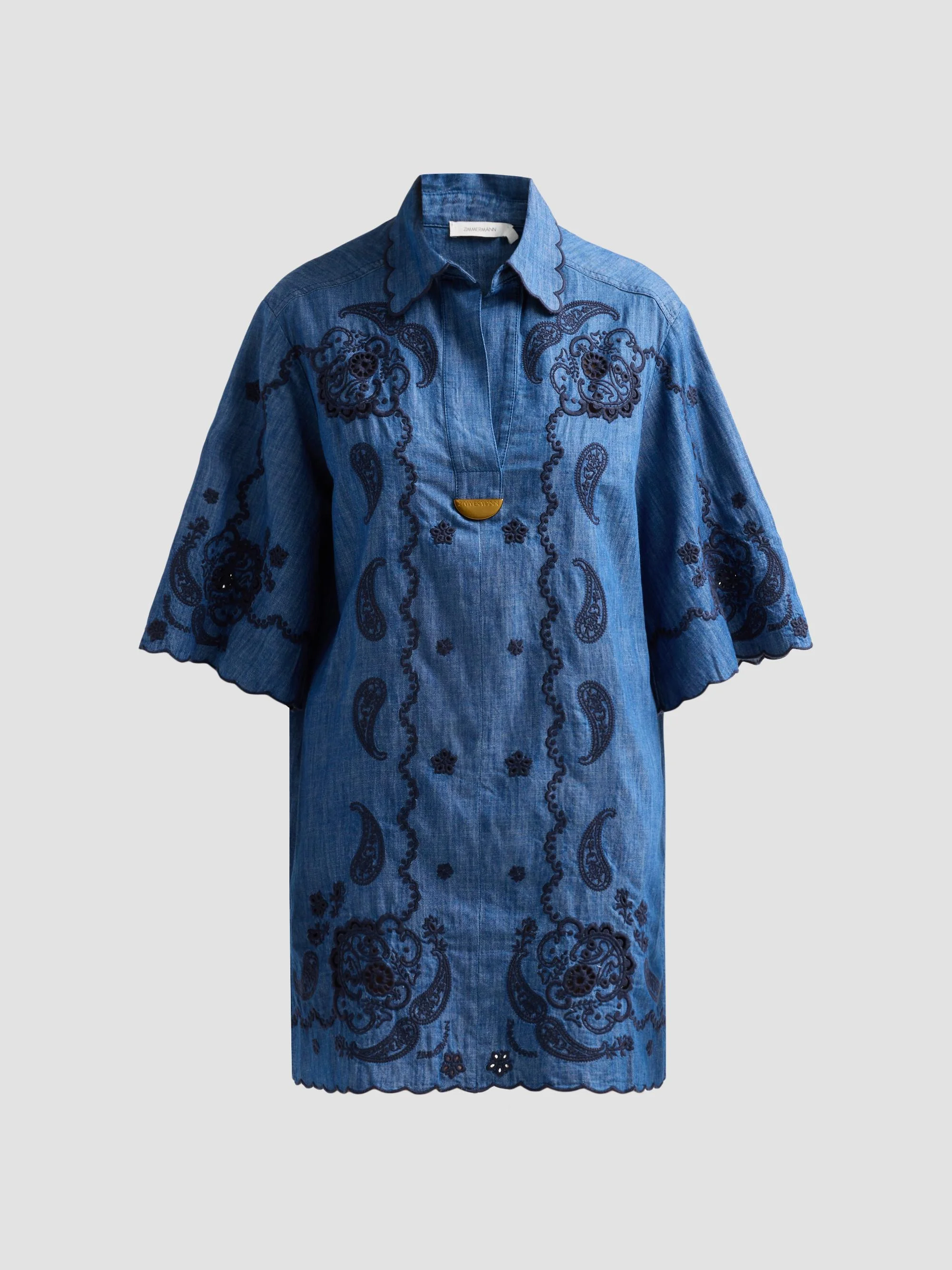 Women's Aster Embroidered Denim Mini Dress - Railway Blue - 1