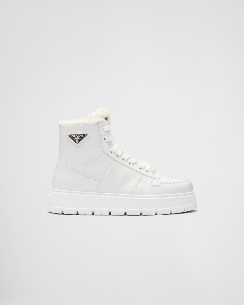 Leather and shearling high-top sneakers 2