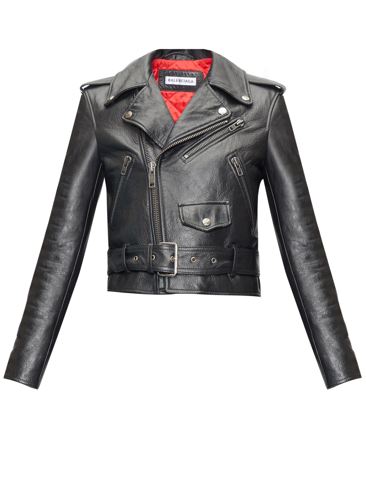 Grained-leather cropped biker jacket - 1