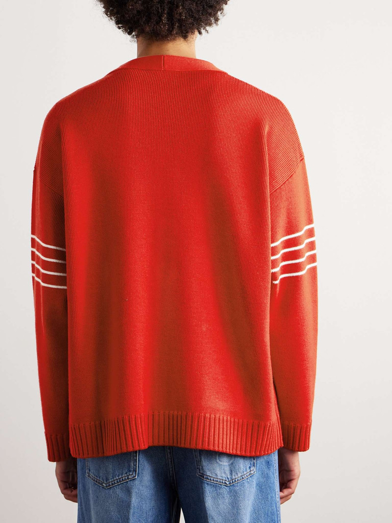 Logo-Appliquéd Striped Virgin Wool Cardigan 3