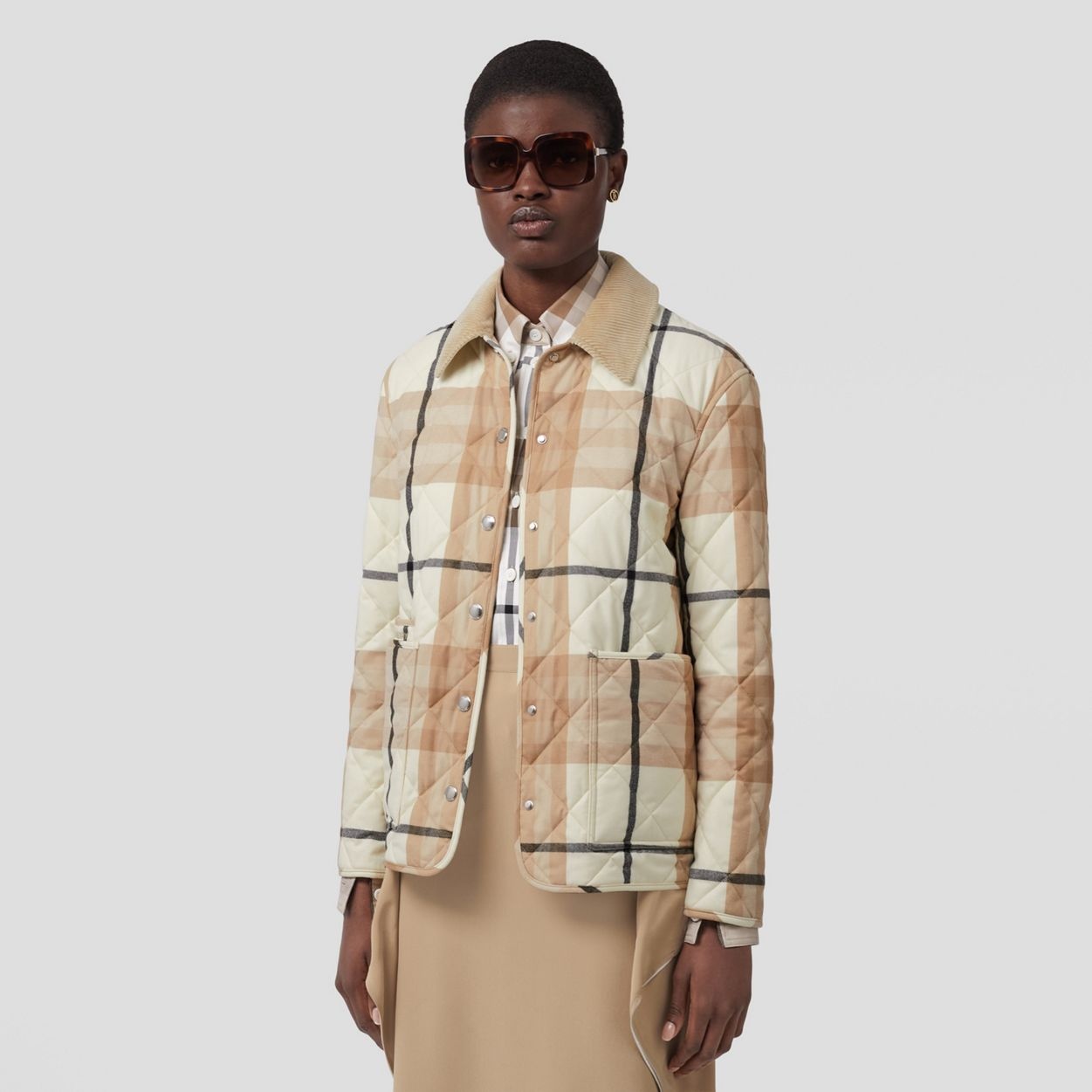 Corduroy Collar Diamond Quilted Wool Barn Jacket - 7