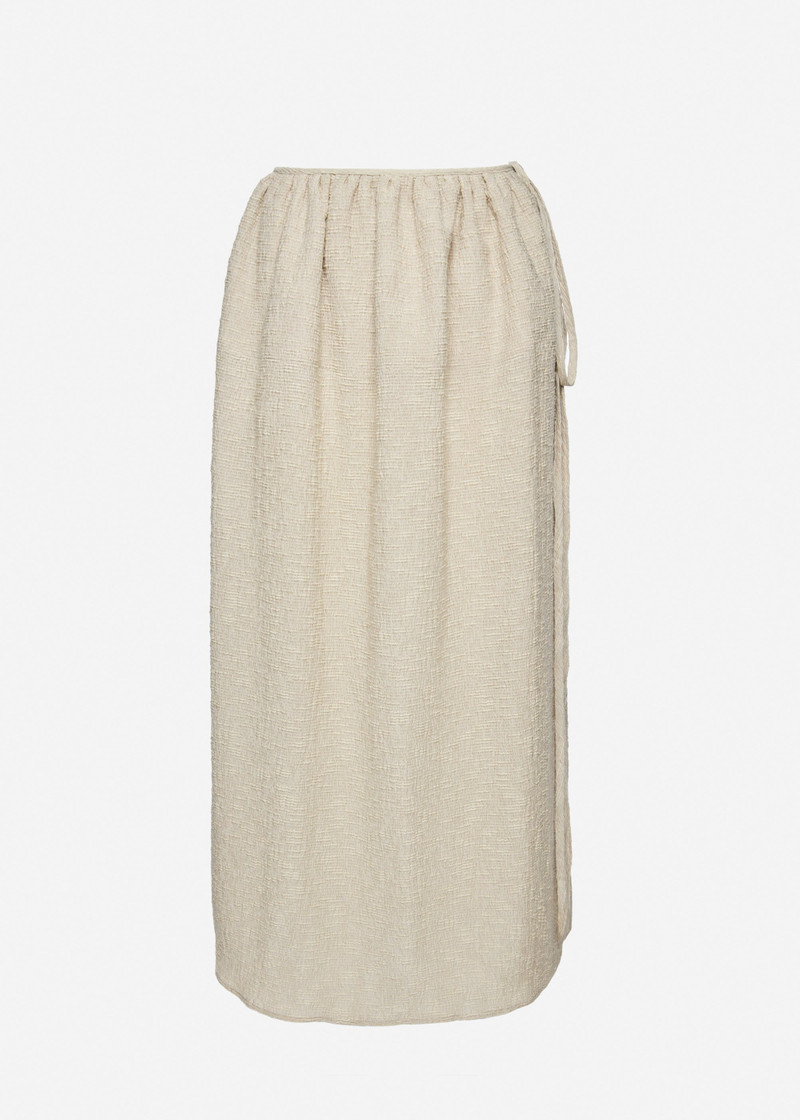 Side-tie crepe beach skirt in beige 1