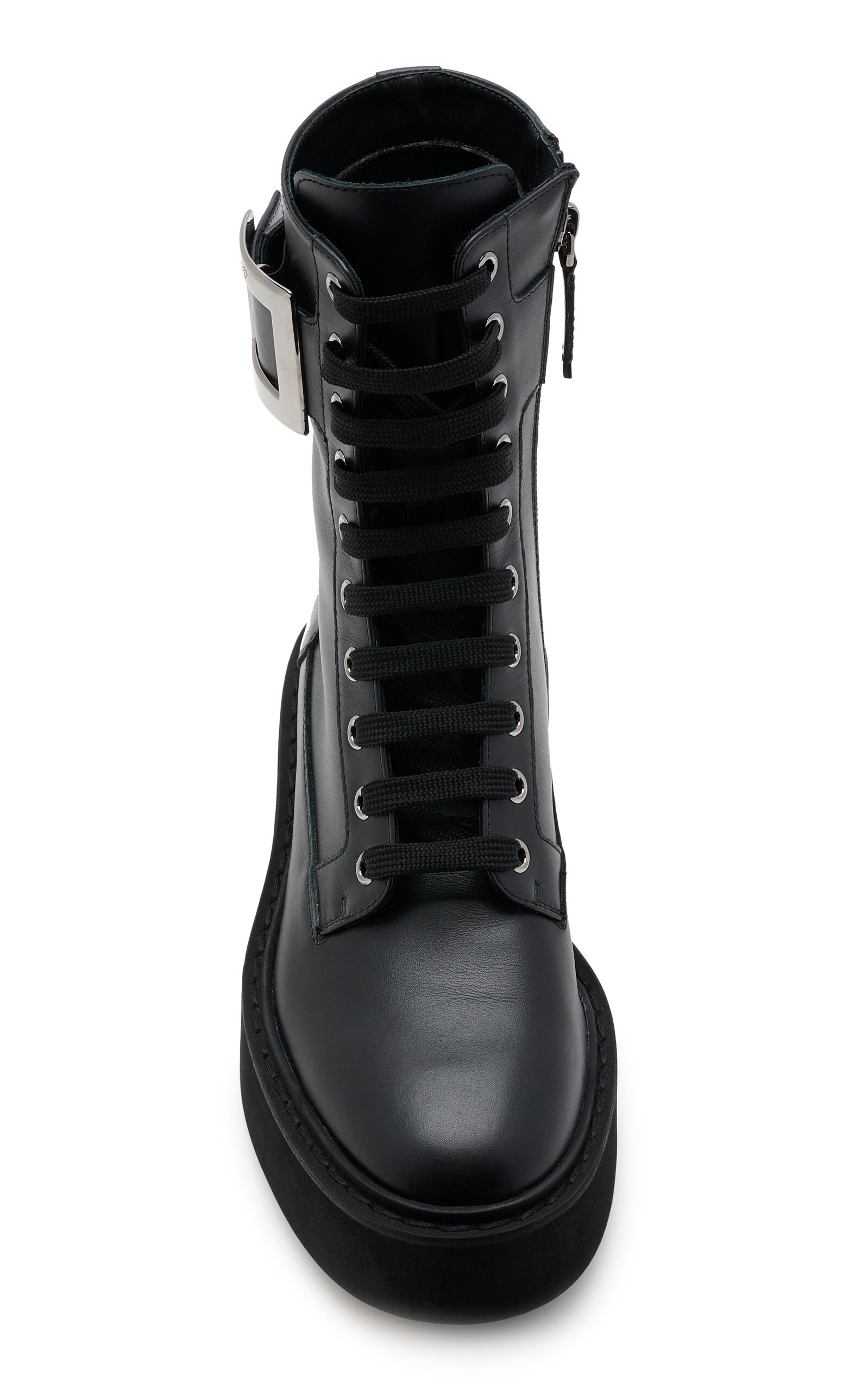 Viv Rangers Buckle-Embellished Lace-Up Leather Boots black - 3