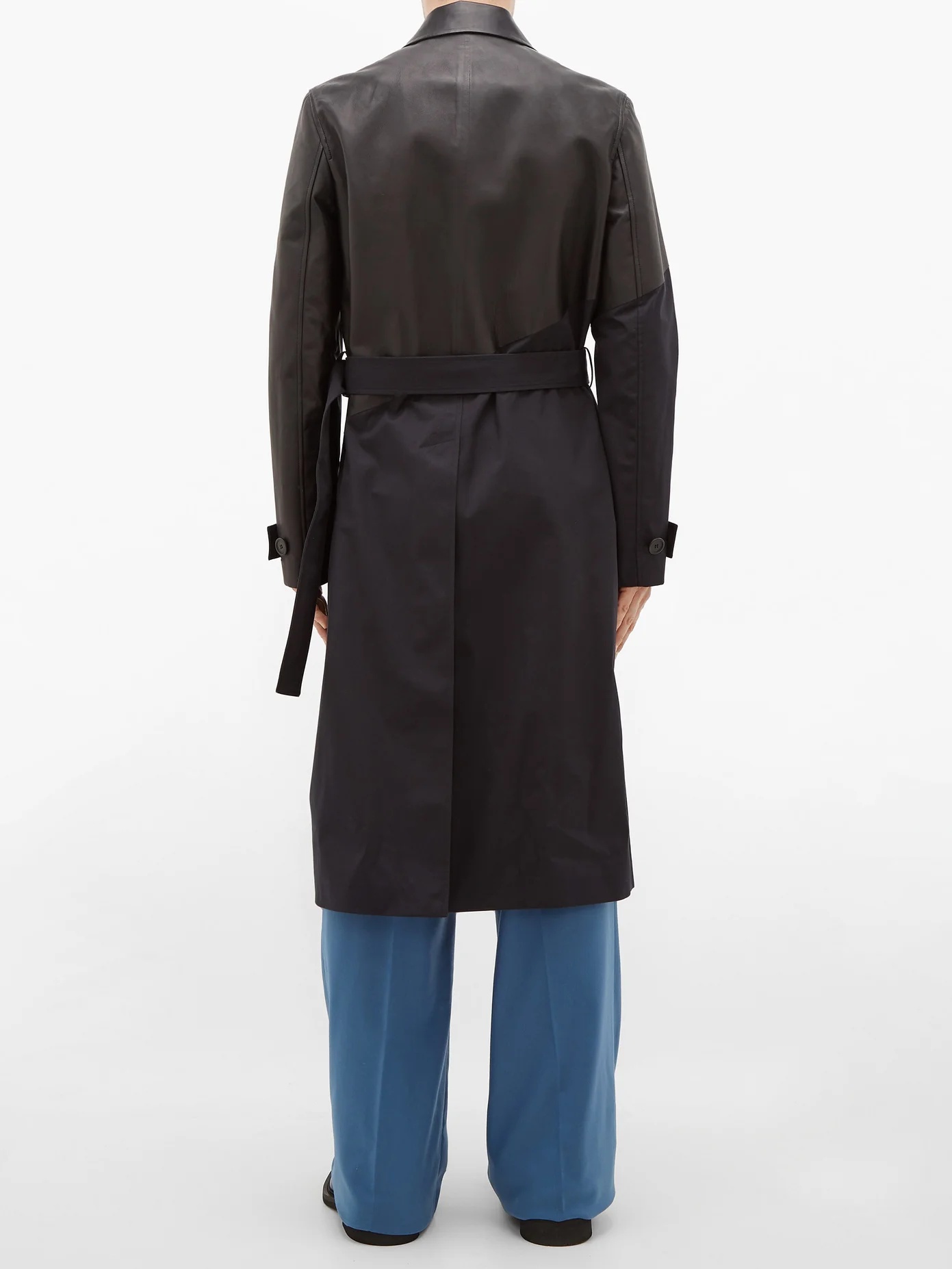 Twill and leather trench coat - 5