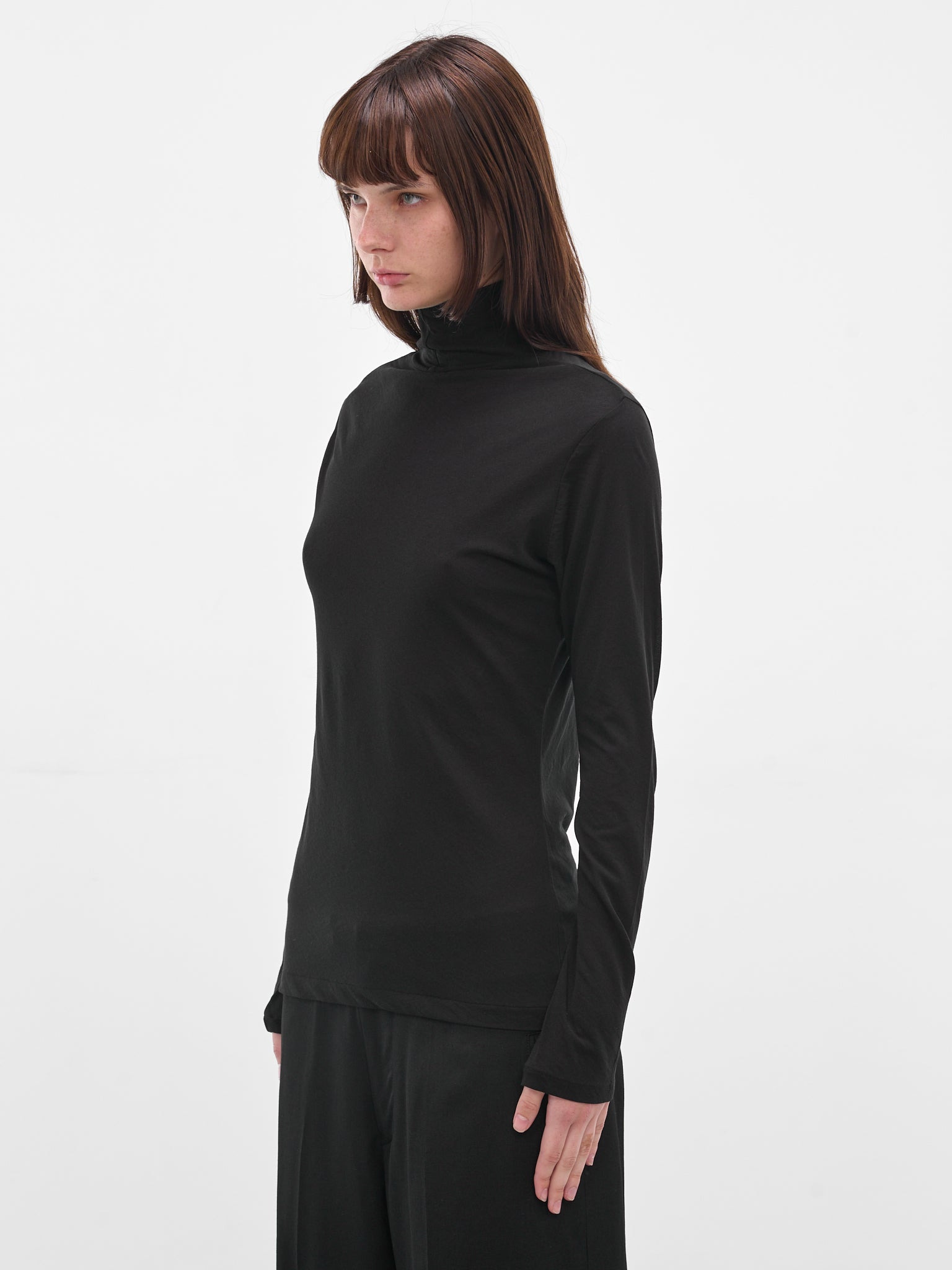 Black Cotton Jersey Turtleneck - 2