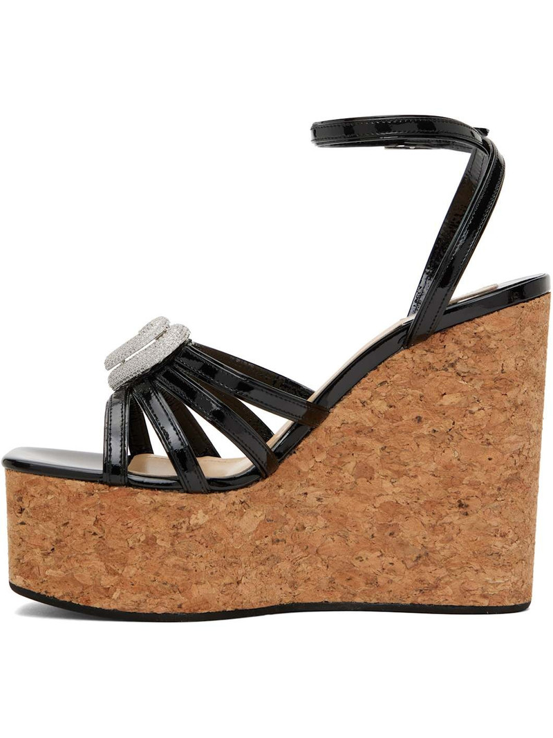 Black Double Heart Wedge Heeled Sandals 3