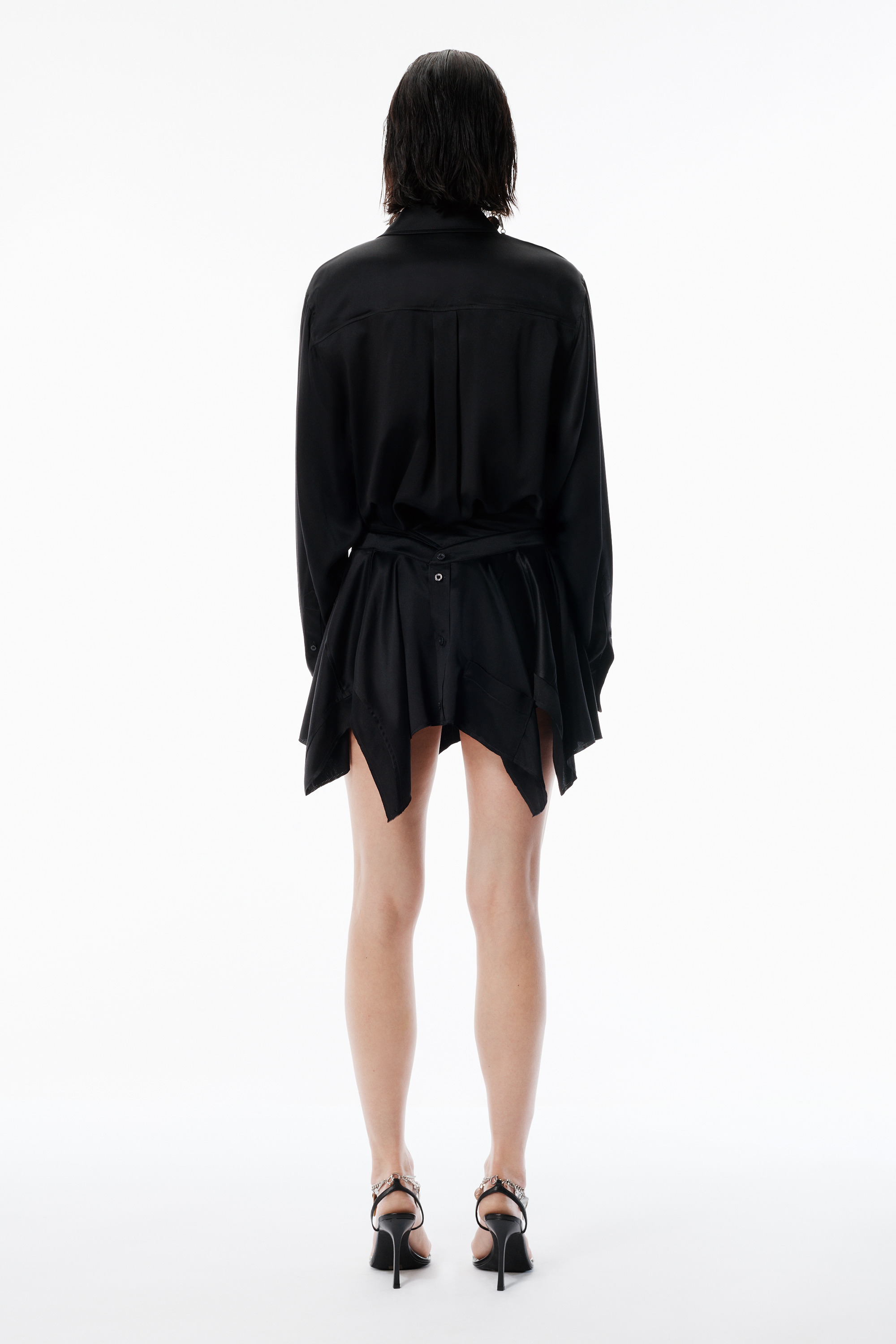 Black Silk Charmeuse Pre-Styled Double Shirtdress - 4