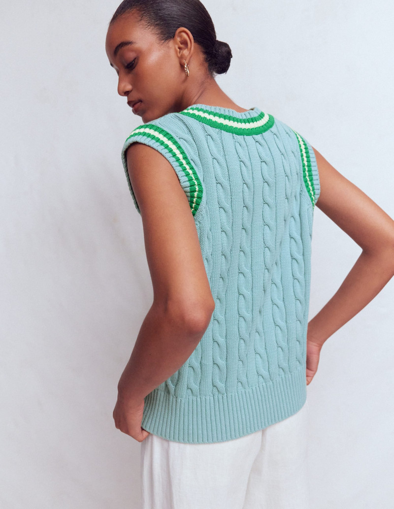 Maeve Cable V Neck Tank-Blue, Green 4