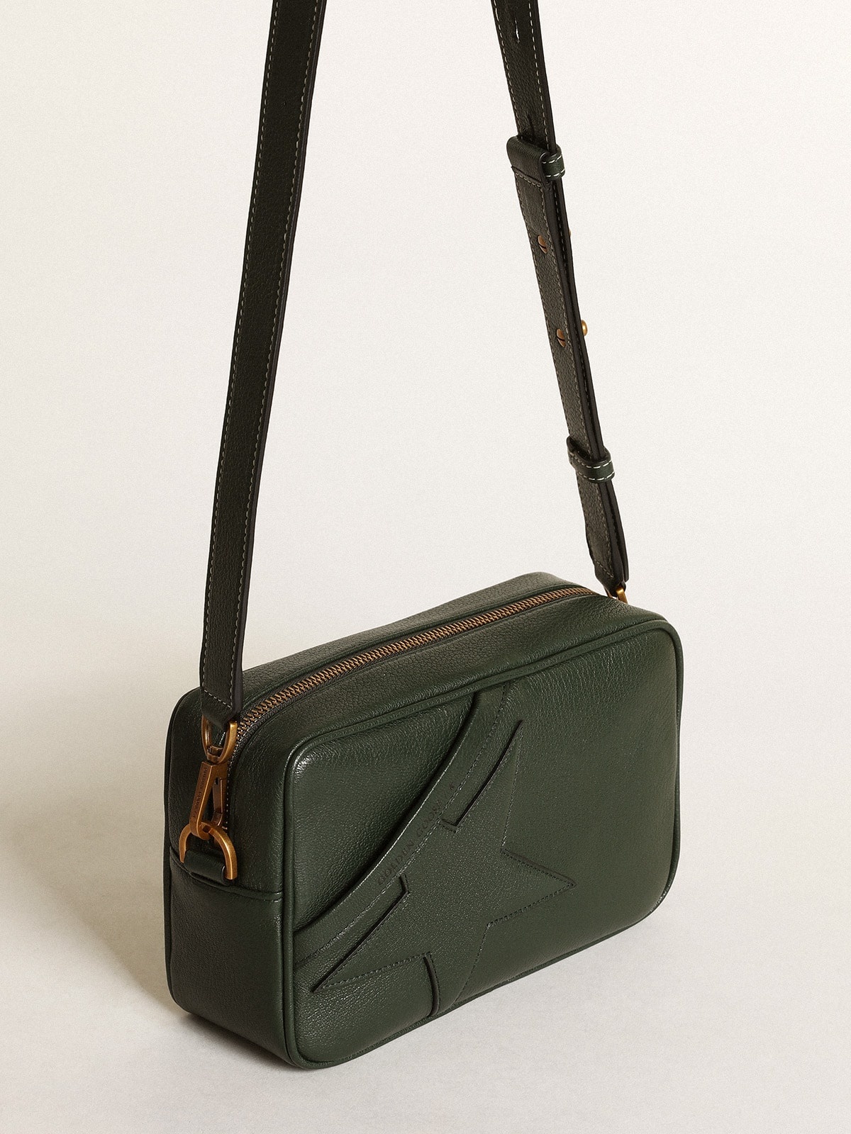 Women's Star Bag in dark green leather with tone-on-tone star - 2