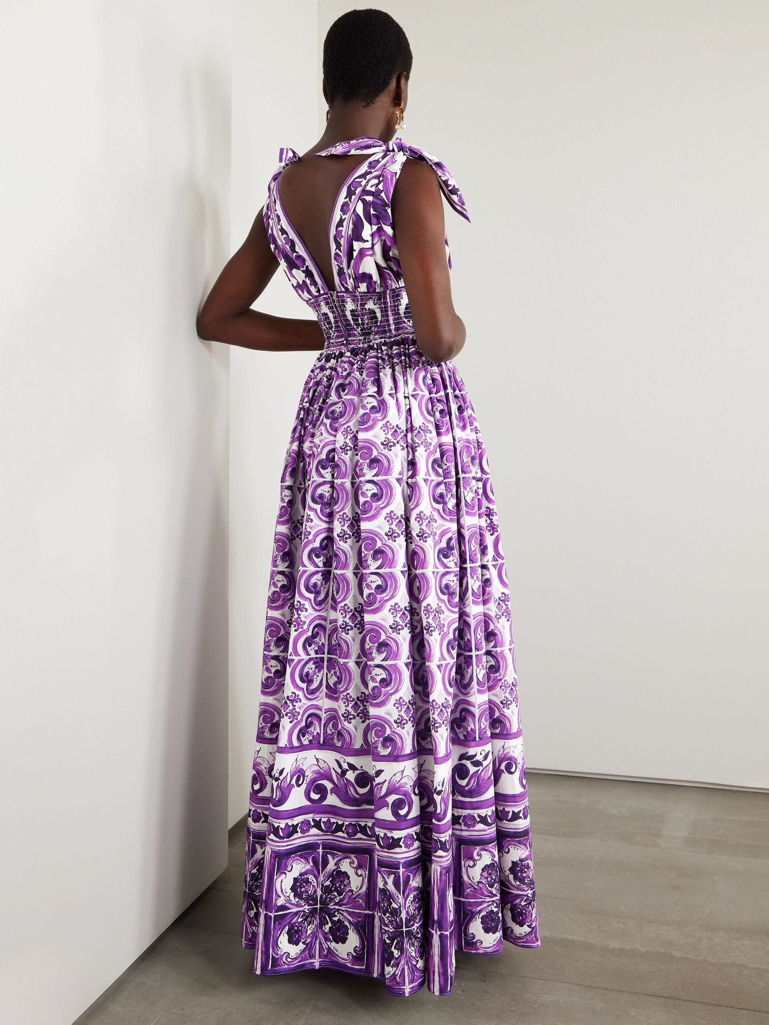 Printed cotton-poplin midi dress Purple - 3