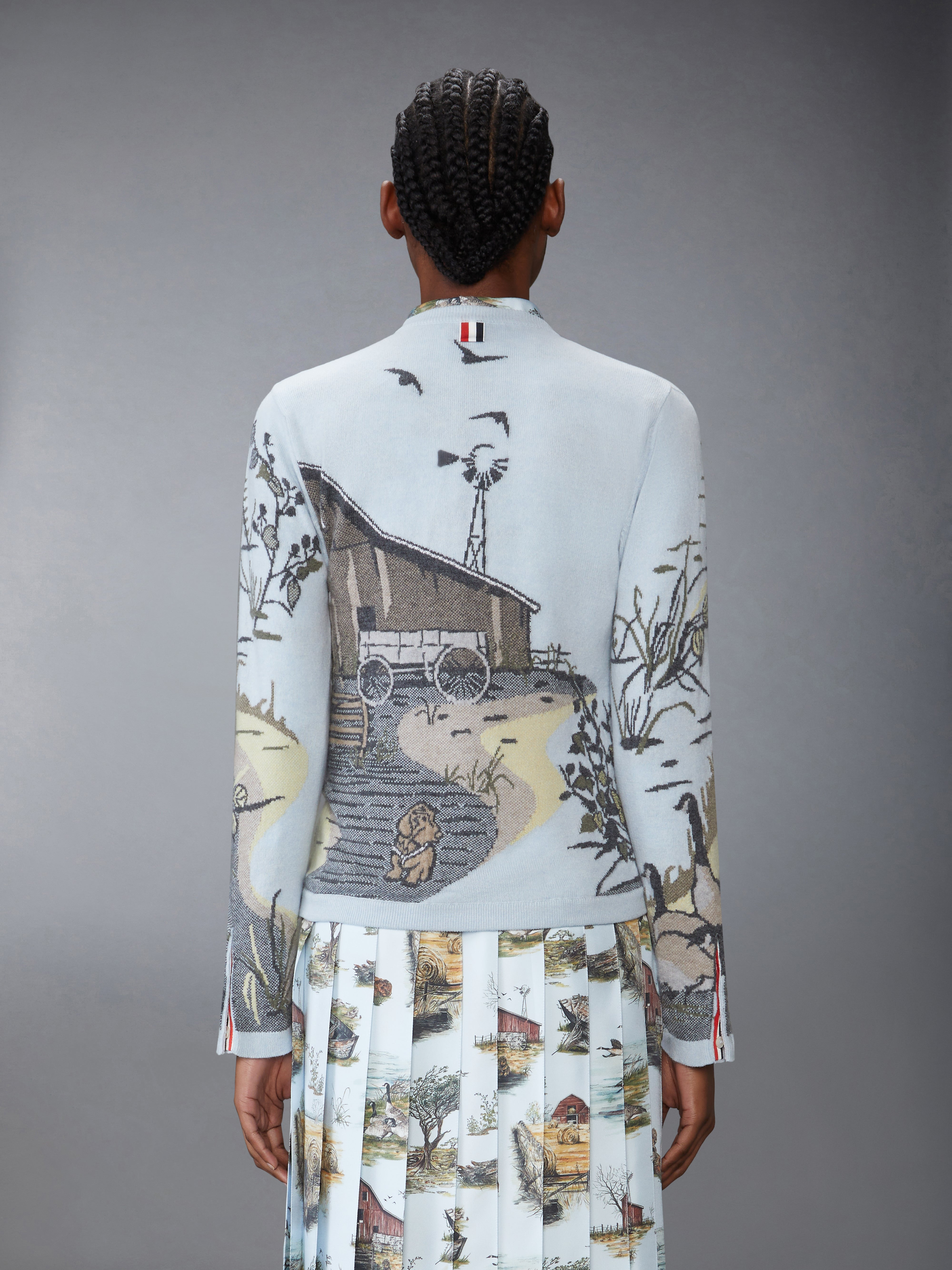 SCENIC INTARSIA SILK TWILL CASHMERE CARDIGAN - 3