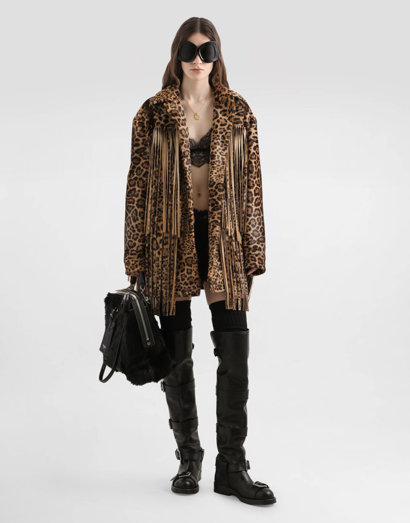 Dolce & Gabbana Leopard-print fringed jacket outlook