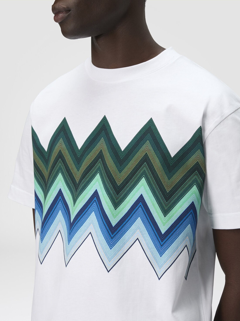 Cotton crewneck T-shirt with macro zigzag print 5