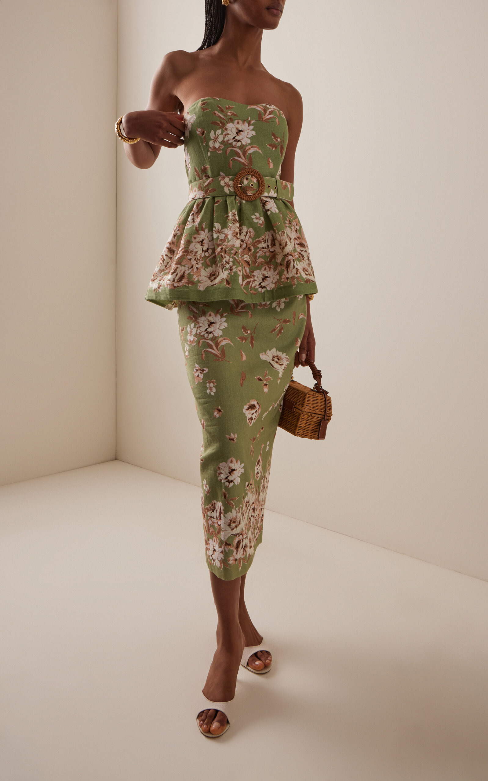 Tilda Belted Floral-Linen Peplum Top green - 3