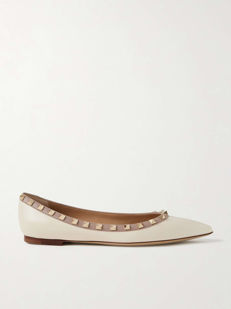 Rockstud 가죽 포인트 발가락 플랫 1