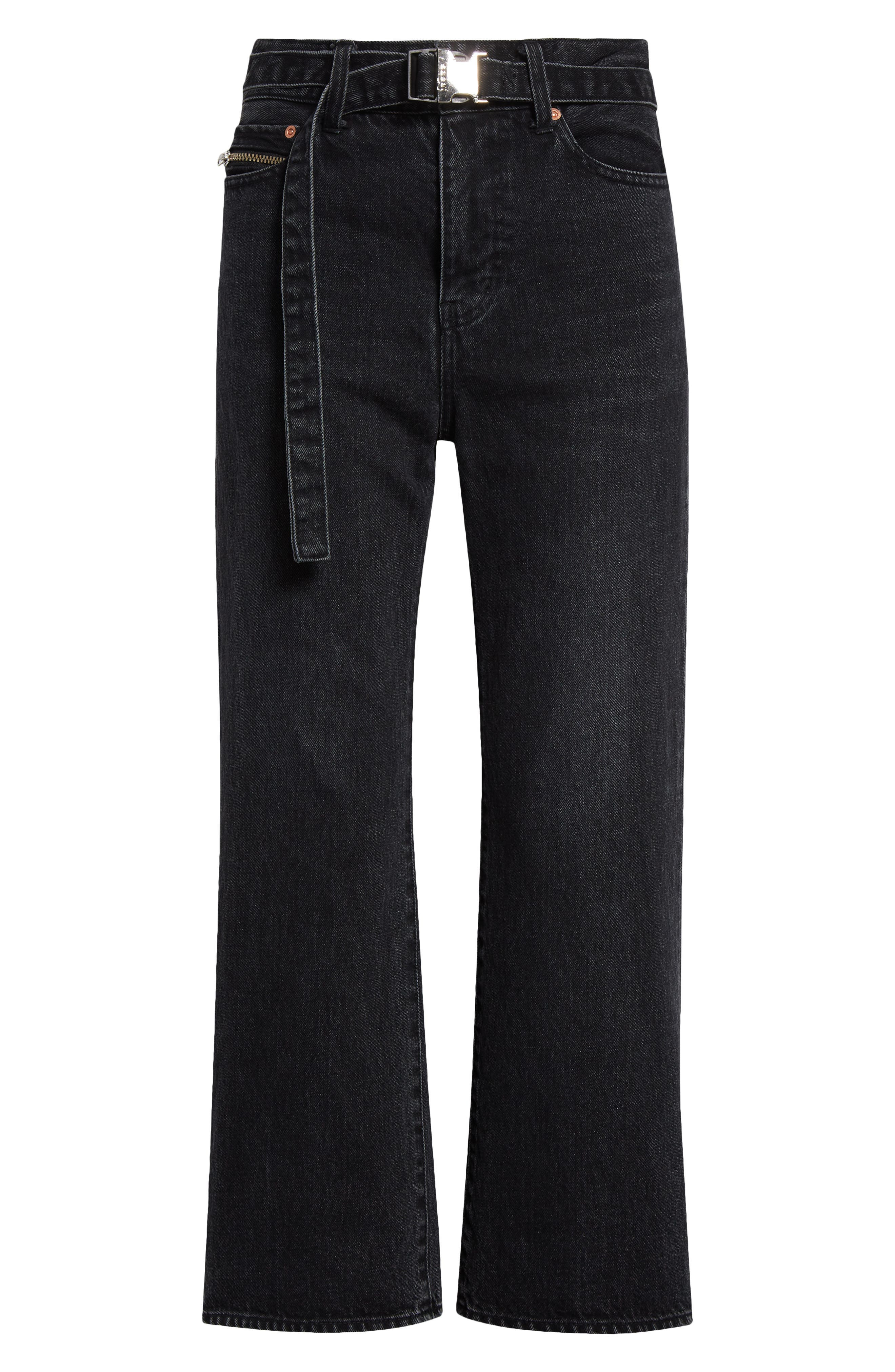 Sacai Belted Crop Bootcut Jeans in Black at Nordstrom - 5