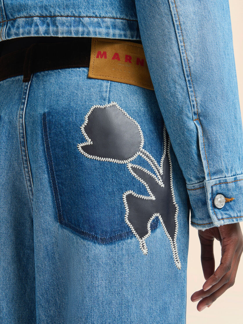 BLUE DENIM TROUSERS WITH VELVET WAISTBAND - 4