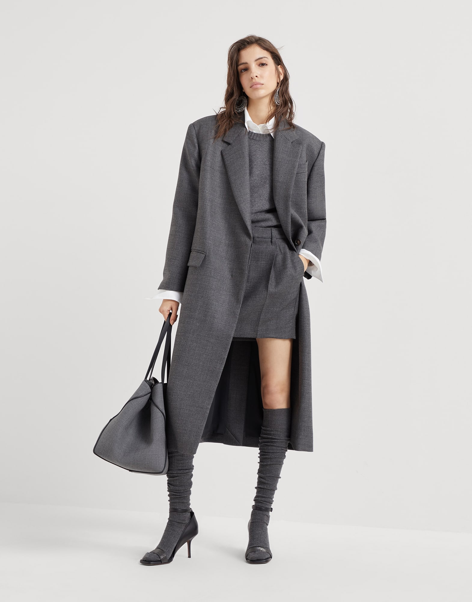 コート BRUNELLO CUCINELLI Long wool coat with jewellery Coat with dazzling croc motif for Woman in Camel | Brunello