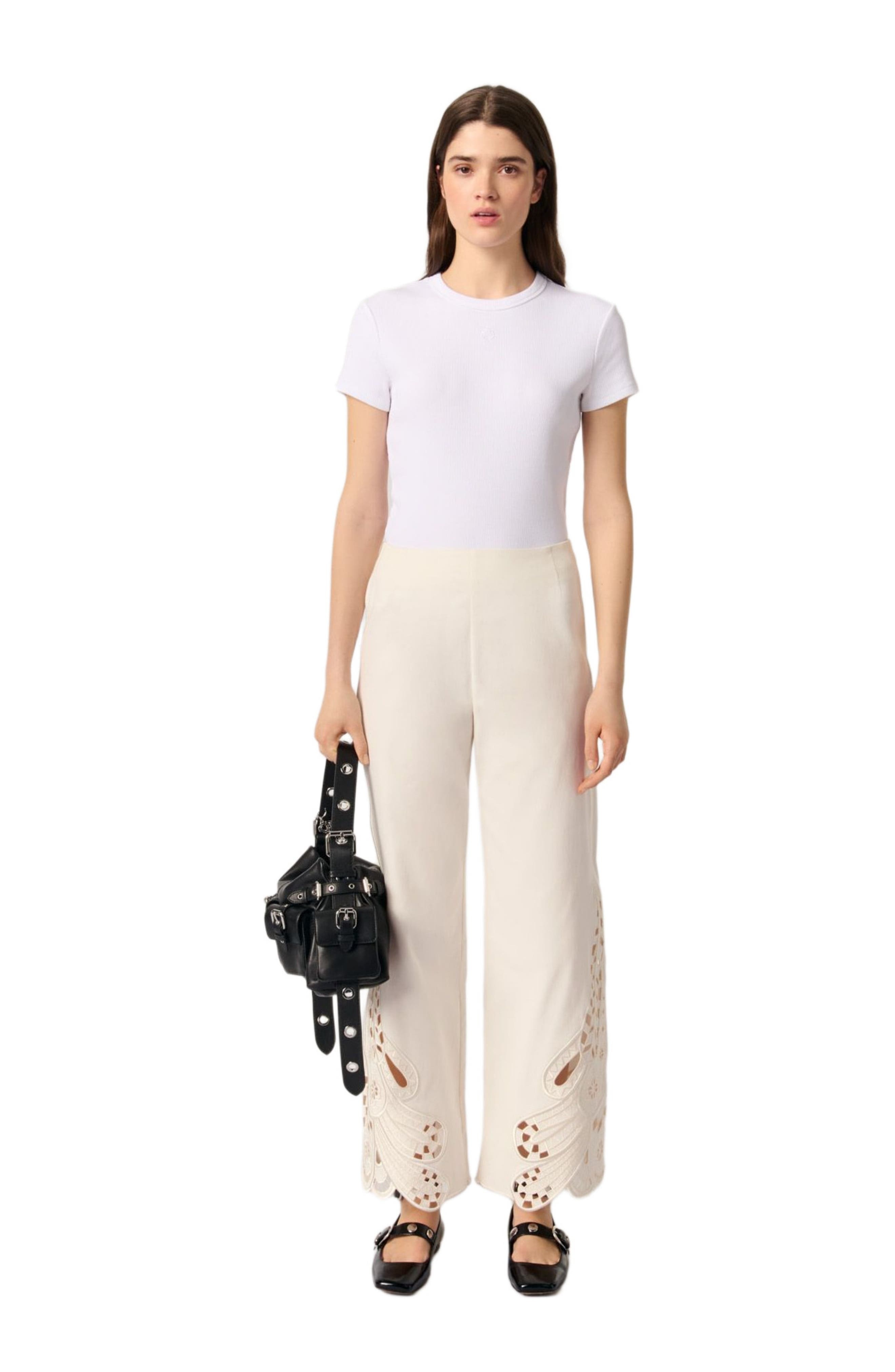 maje Embroidered trousers in Ecru at Nordstrom - 1