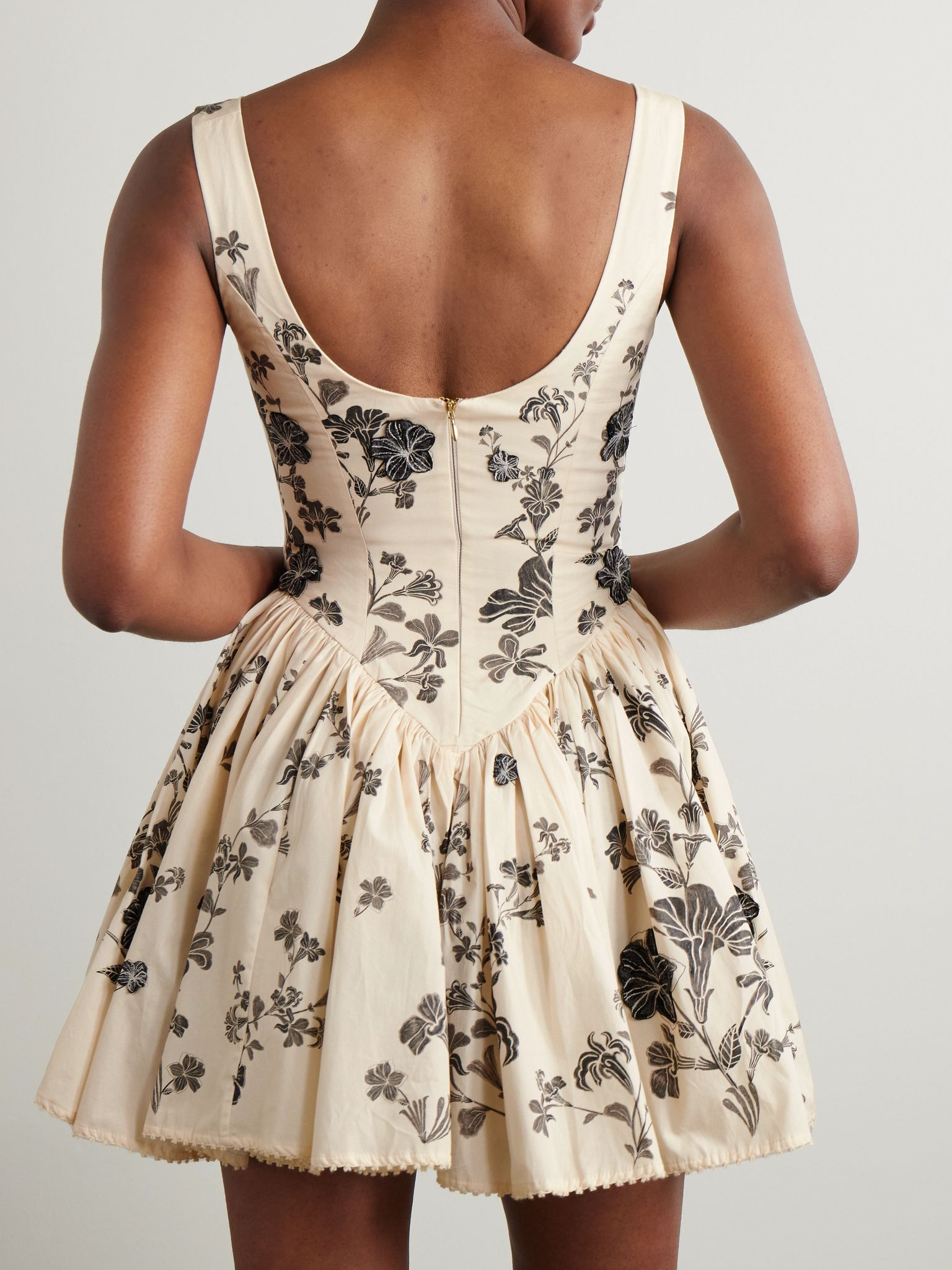 Pluma Guayacan appliquéd gathered printed cotton mini dress Cream - 3