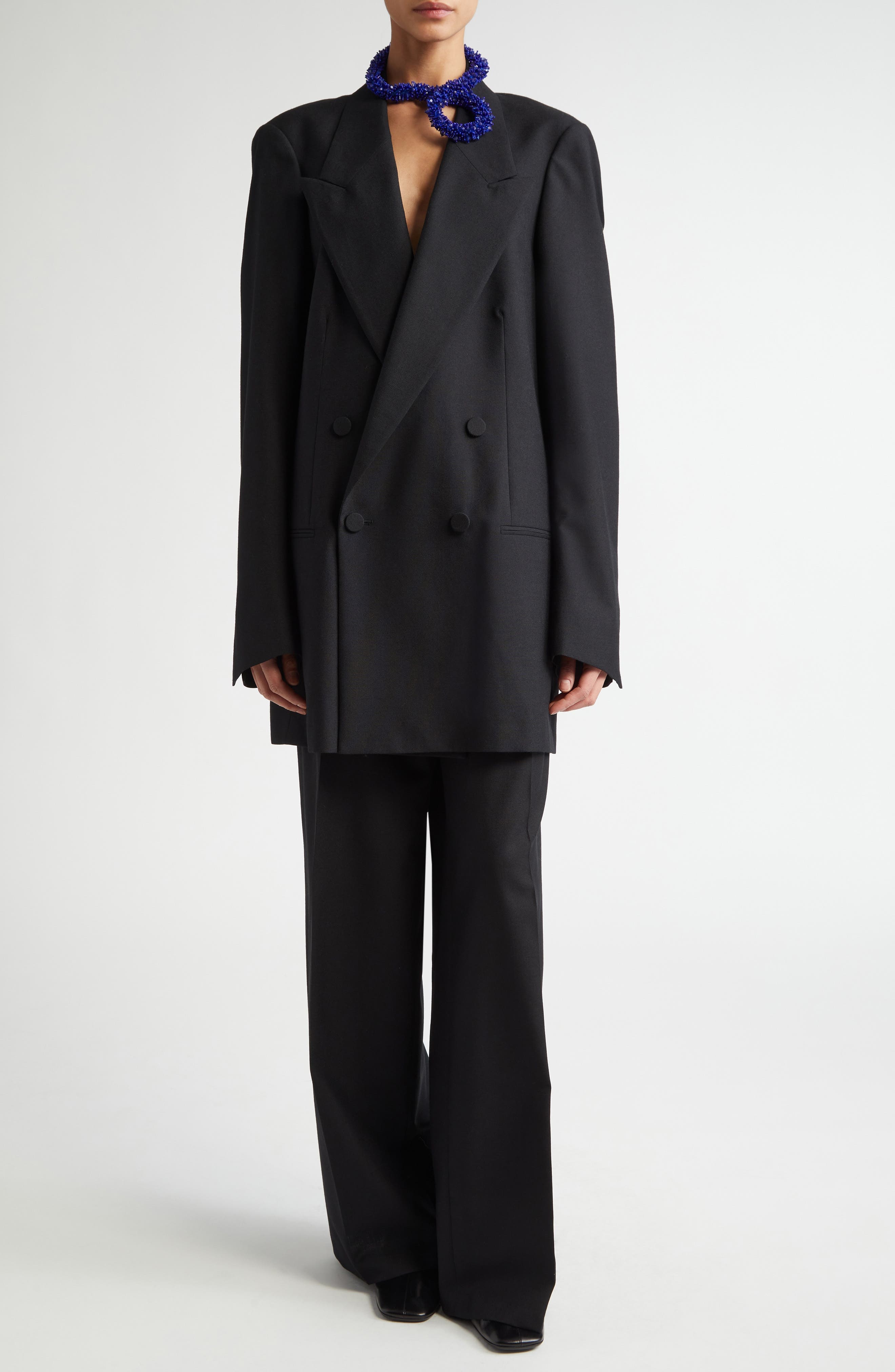 Dries Van Noten Blink Double Breasted Oversize Wool Toile Jacket in Black at Nordstrom - 2