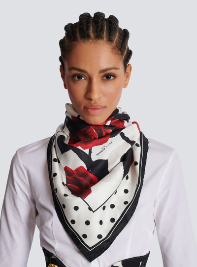 Balmain Red Roses and Polka Dots printed silk scarf outlook