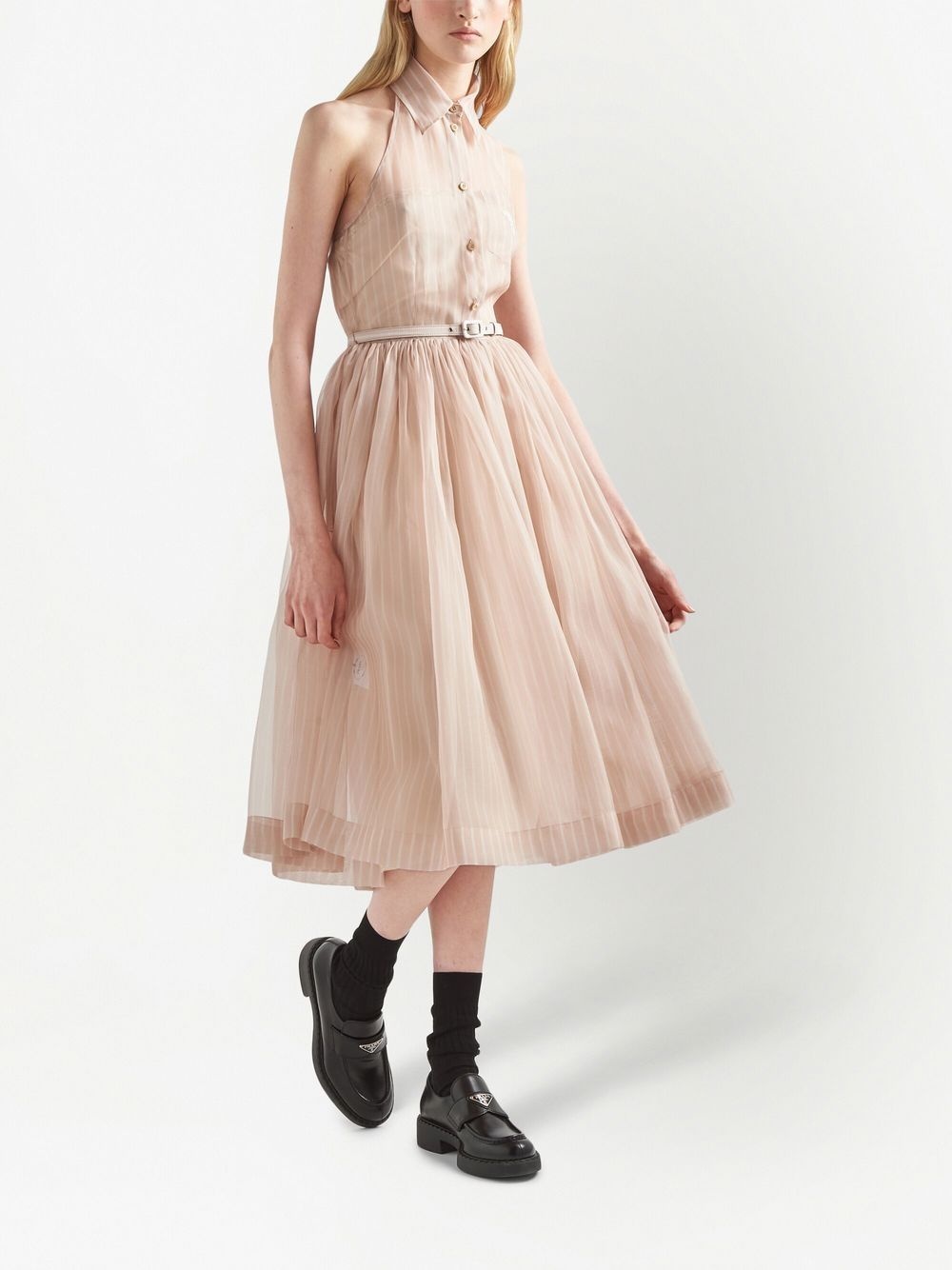 logo-embroidered organza midi dress - 2