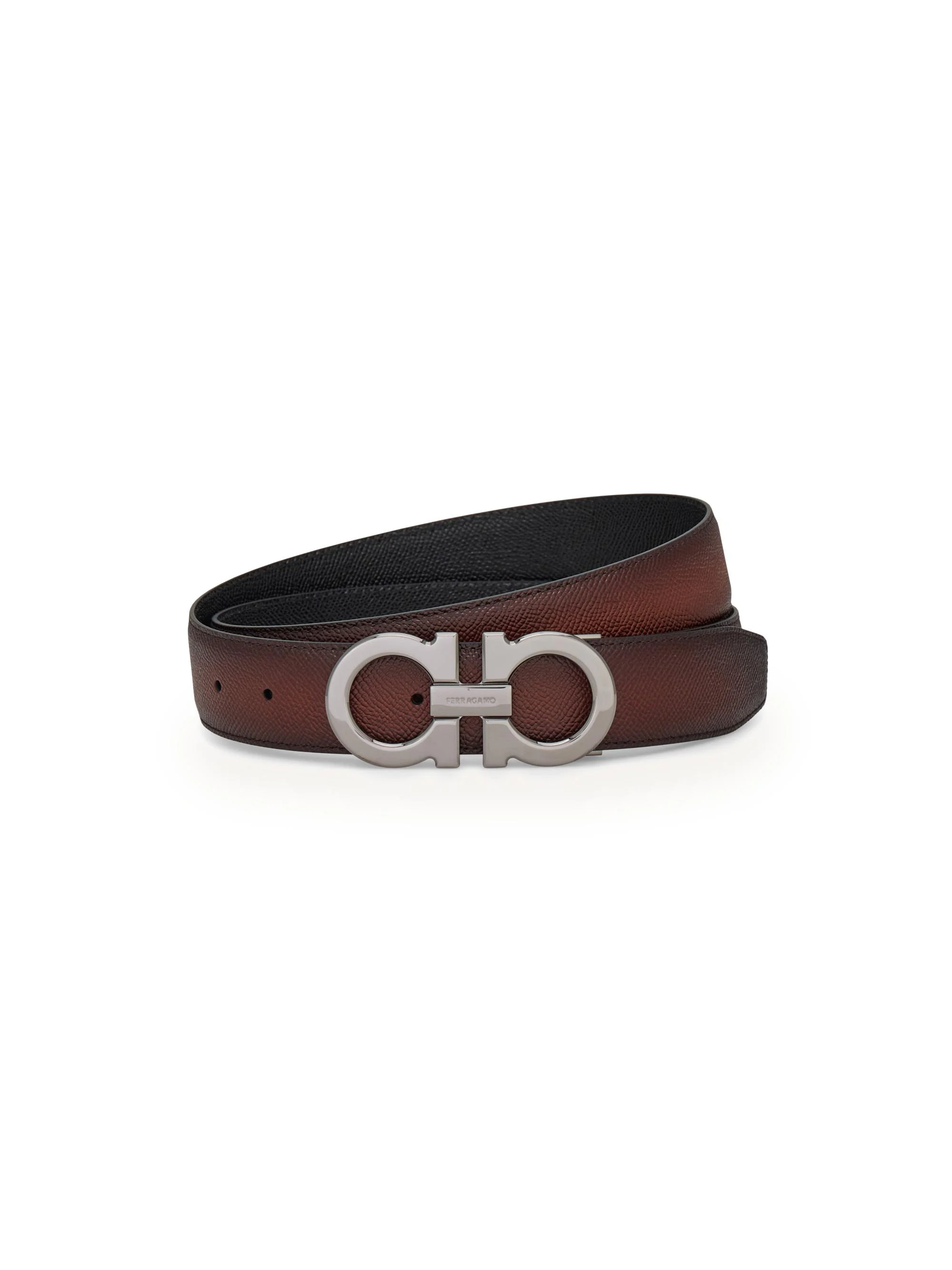 Men's Double Gancini Reversible Leather Belt - New Cognac - 1