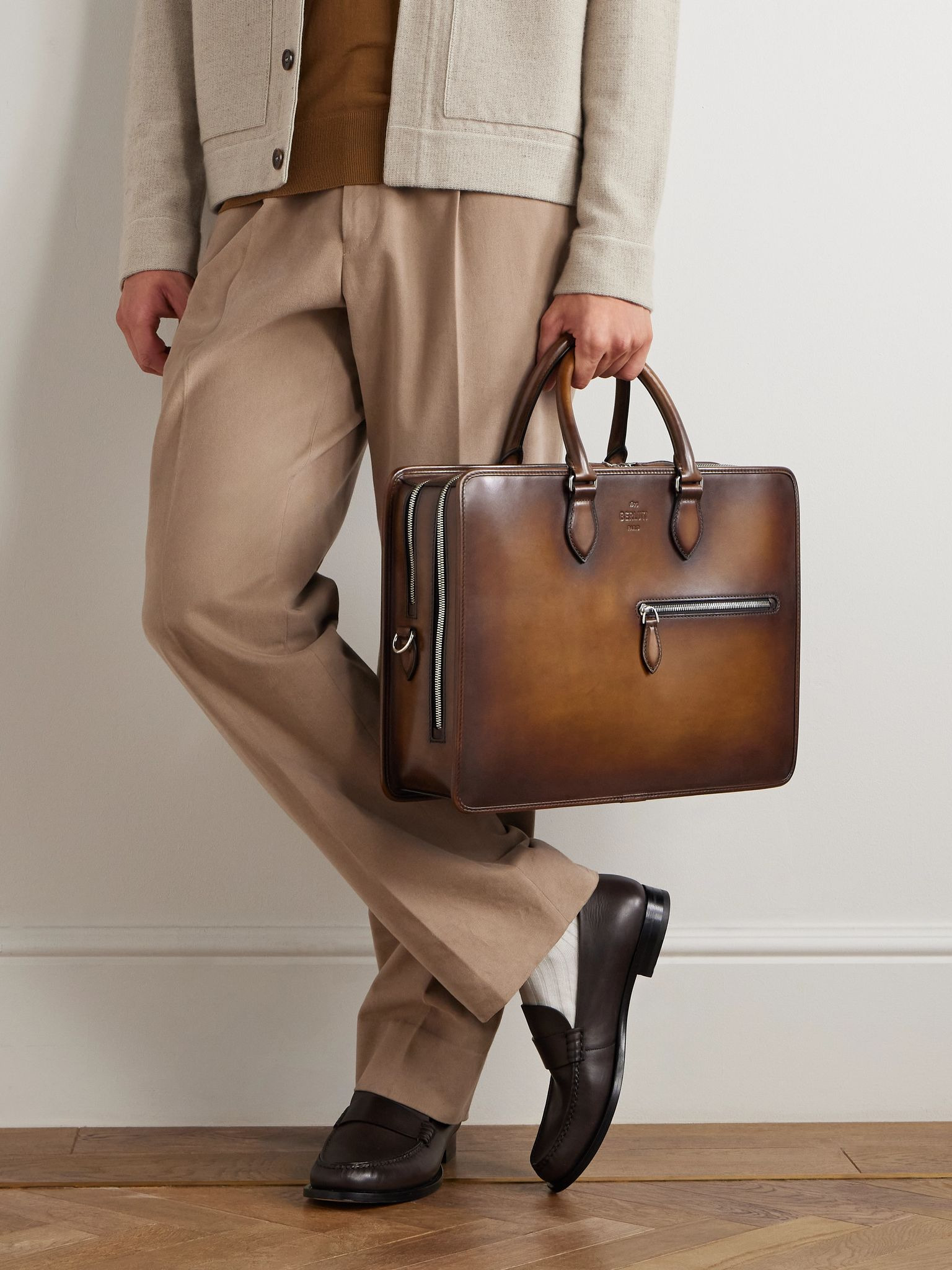 2 Jours Neo Venezia Leather Briefcase Brown - 2