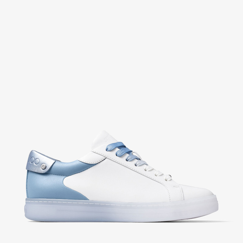 Rome/F
White and Smoky Blue Leather Low-Top Trainers 1