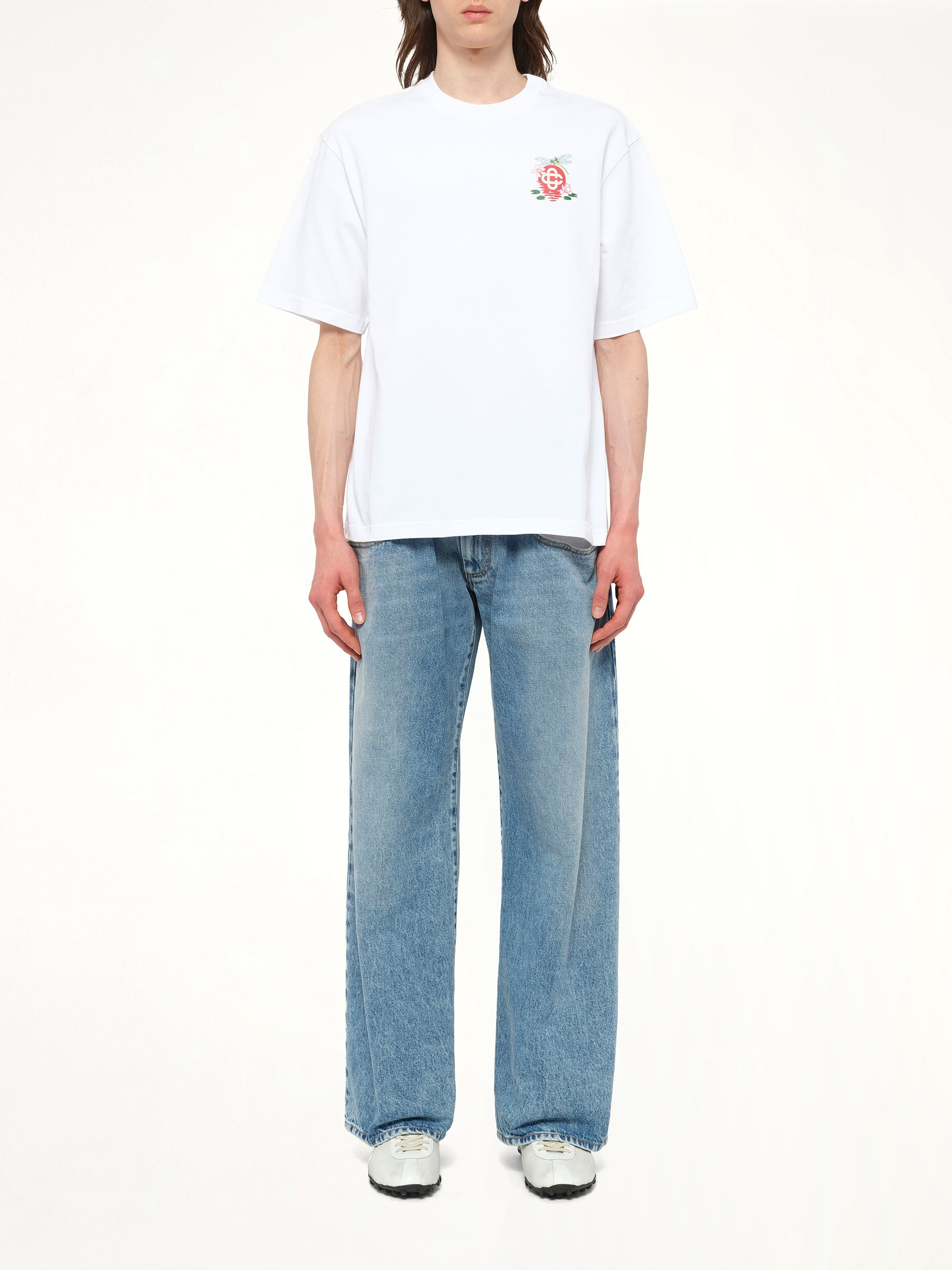 Dragonfly Floral Print T-Shirt in White - 7