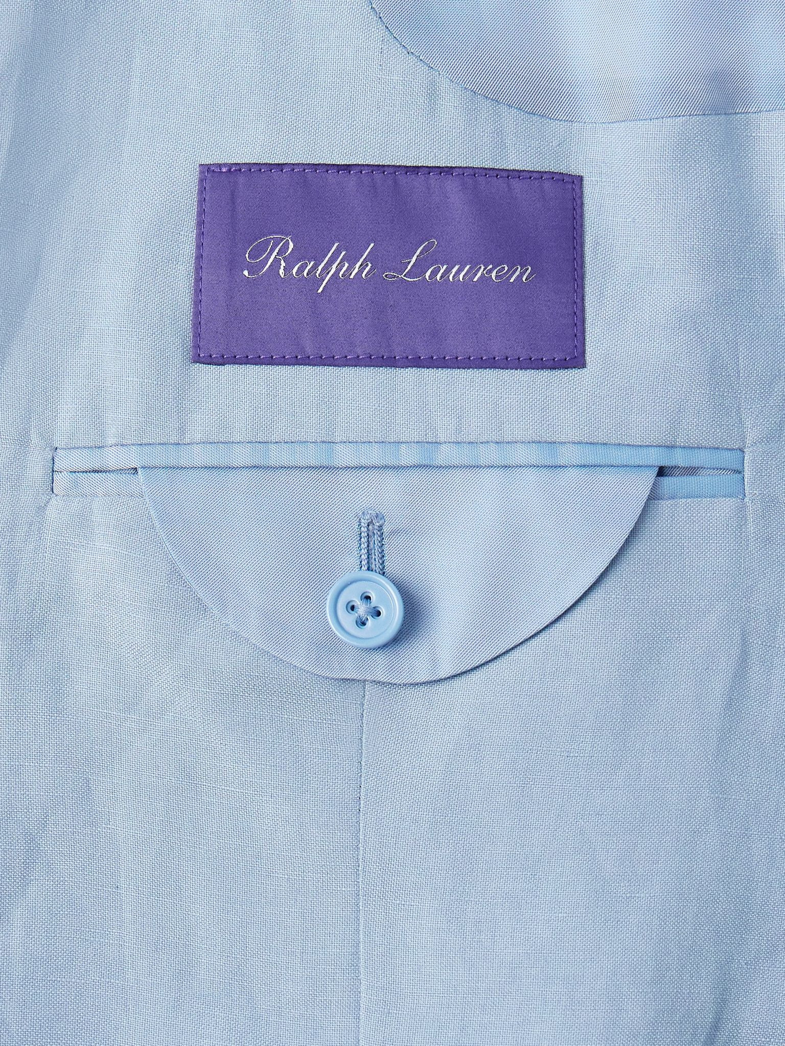 Slim-Fit Silk and Linen-Blend Suit Jacket Blue - 5