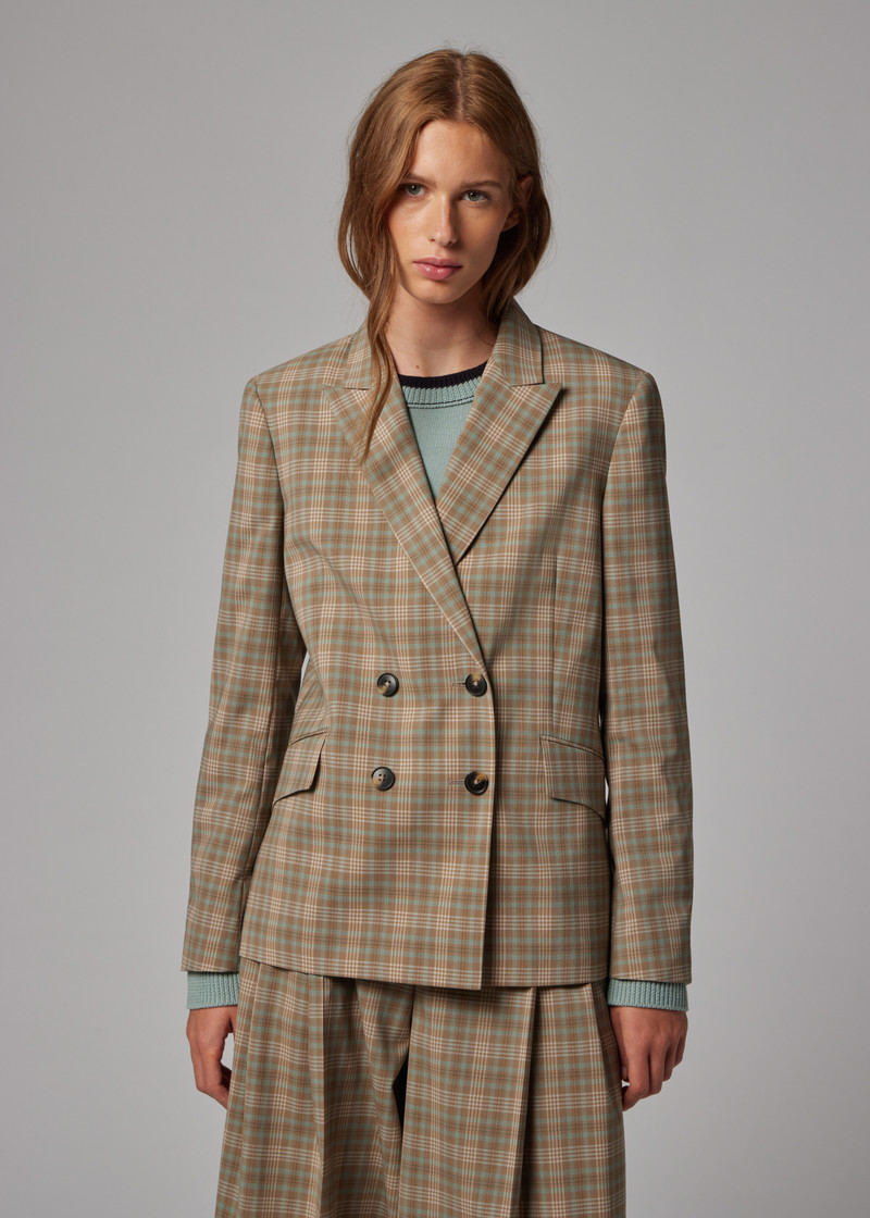 Women's Cream and Blue Check Suit 3