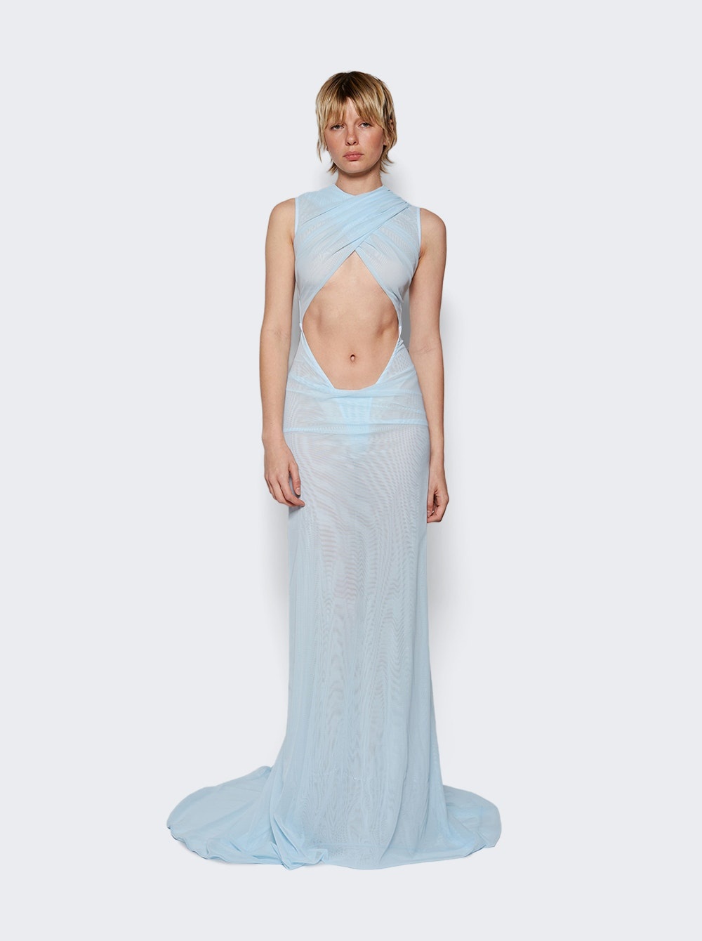 Sleeveless Gown With Criss Cross Draping Baby Blue - 2