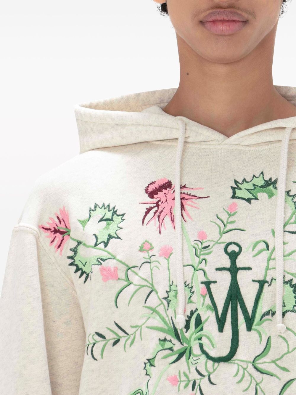 floral-embroidered cotton hoodie - 5