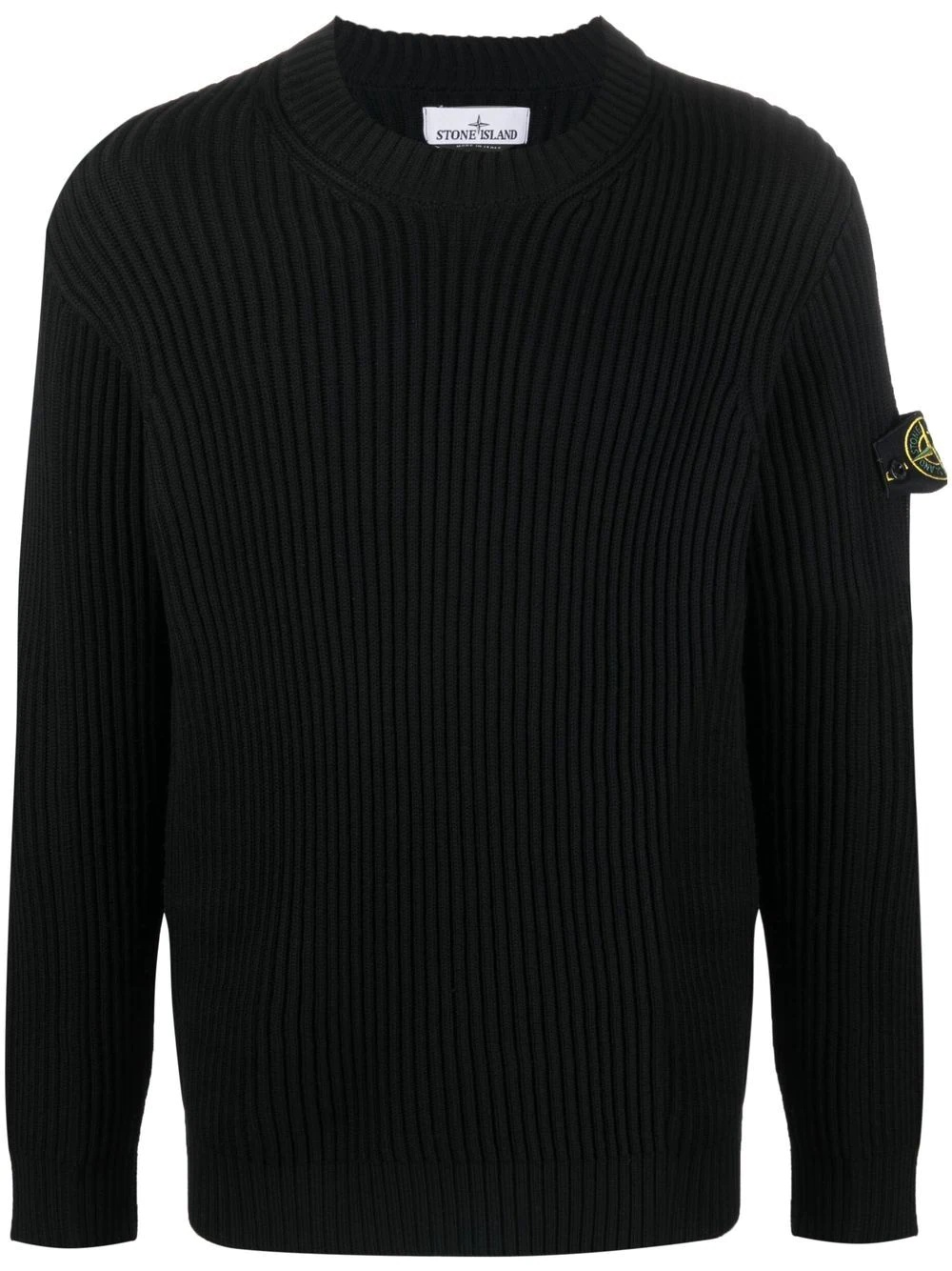 Compass logo-patch ribbed-knit jumper - 1