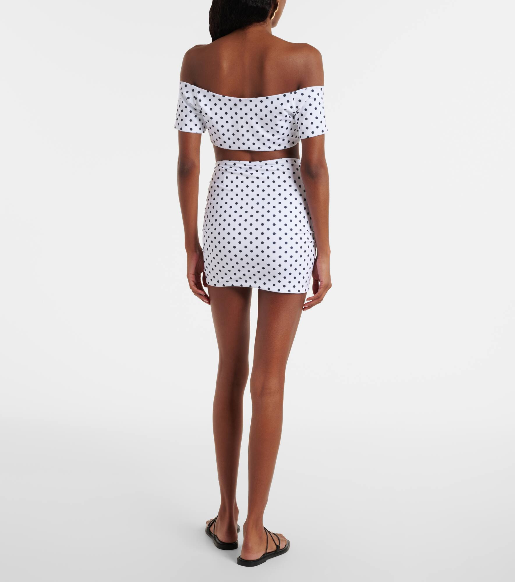 Stefani polka-dot off-shoulder crop top - 3