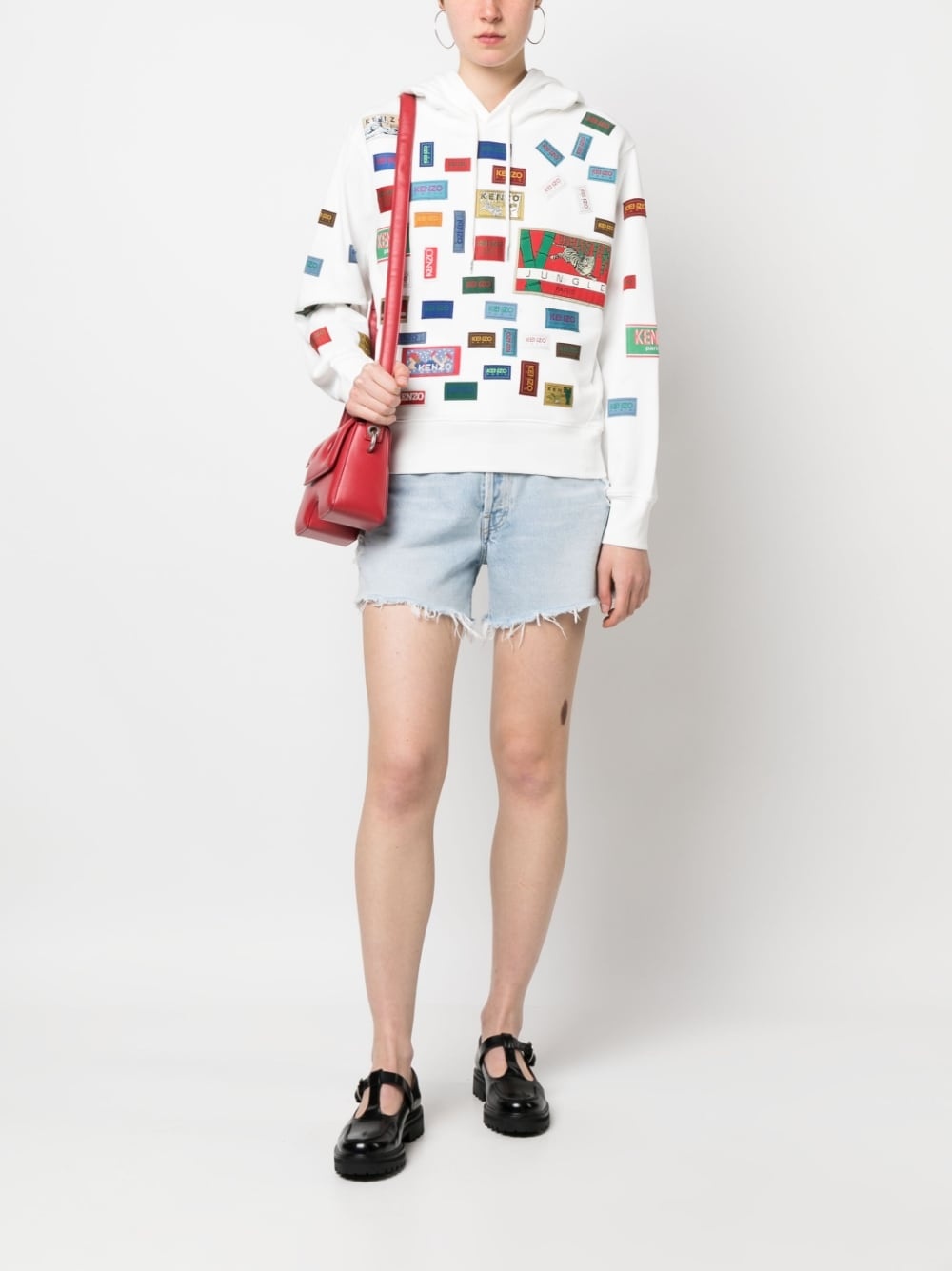 Labels printed cotton hoodie - 2