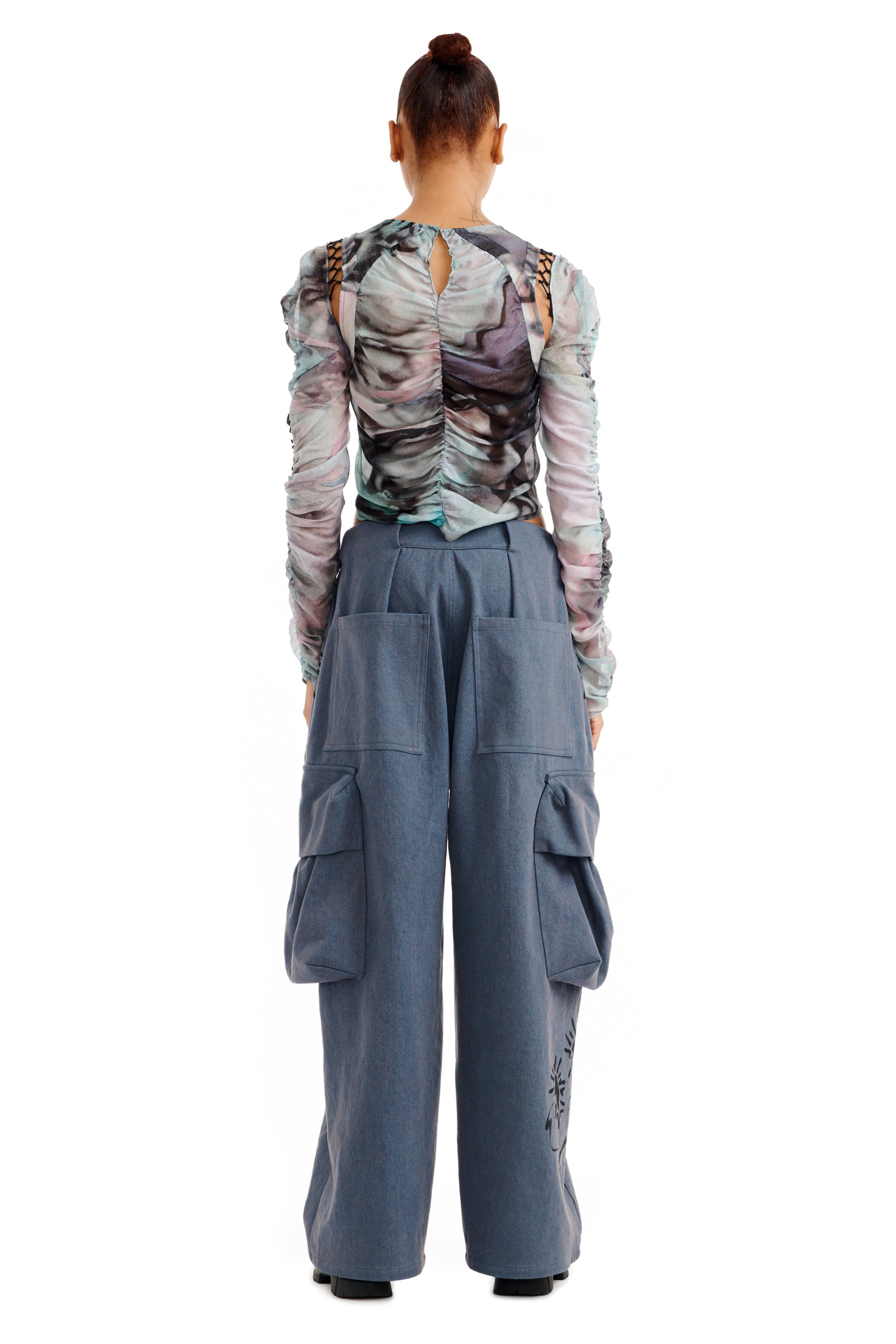CHARCOAL DAISY PLEATED CARGO PANT - 5