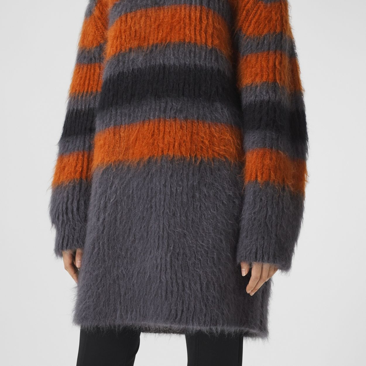 Stripe Intarsia Mohair Silk Oversized Sweater - 5