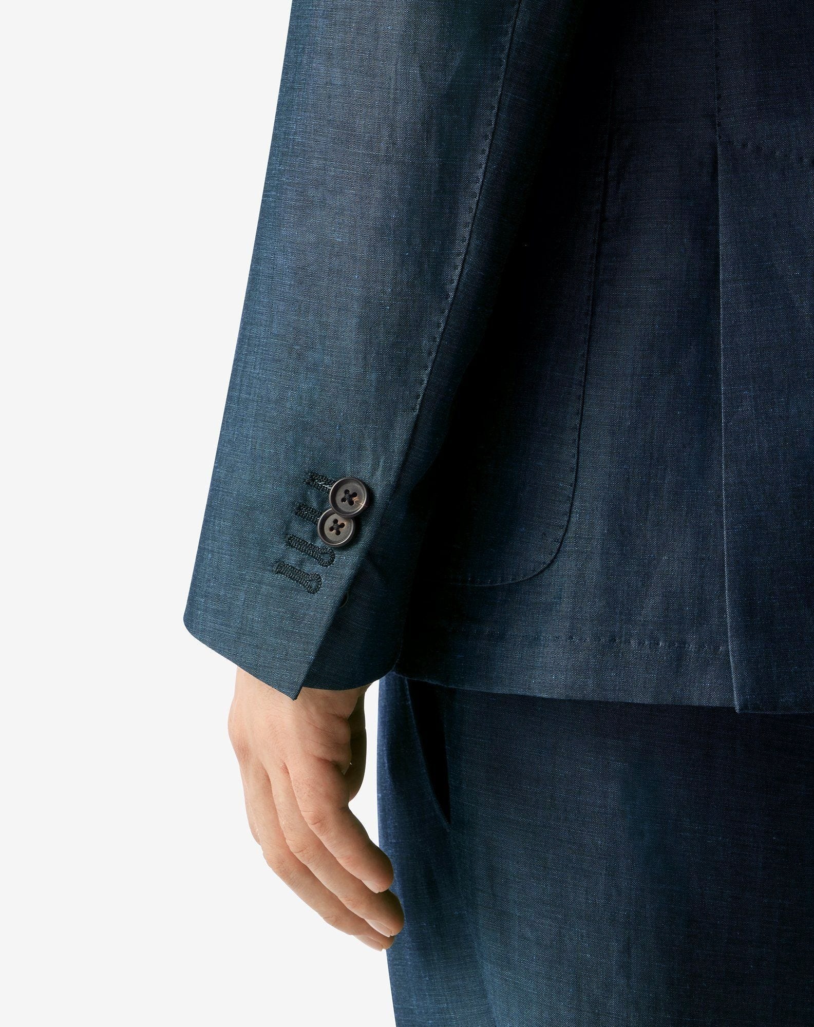 Teal blue wool and linen suit - 5