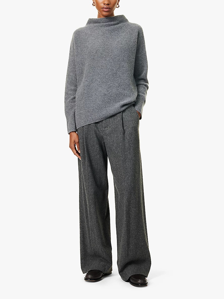 Herringbone high-rise wide-leg woven trousers - 2