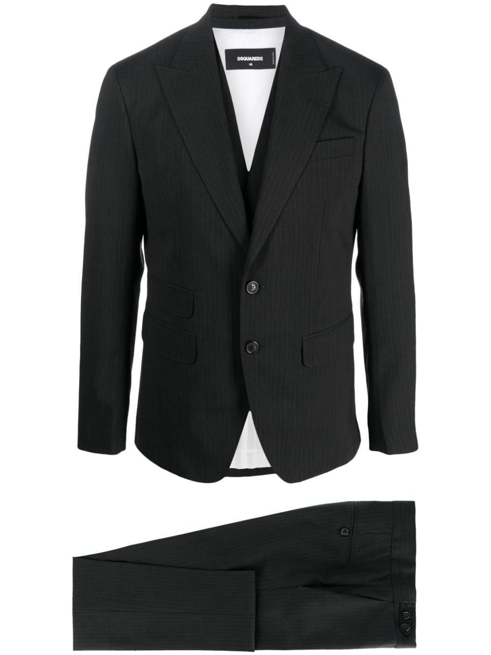 pinstripe-pattern three-piece suit - 1