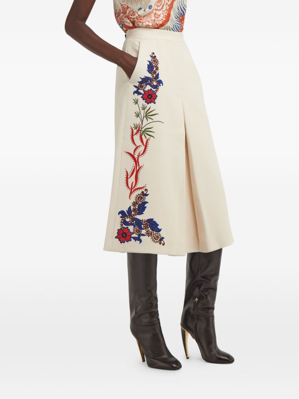 floral-embroidered midi skirt - 4