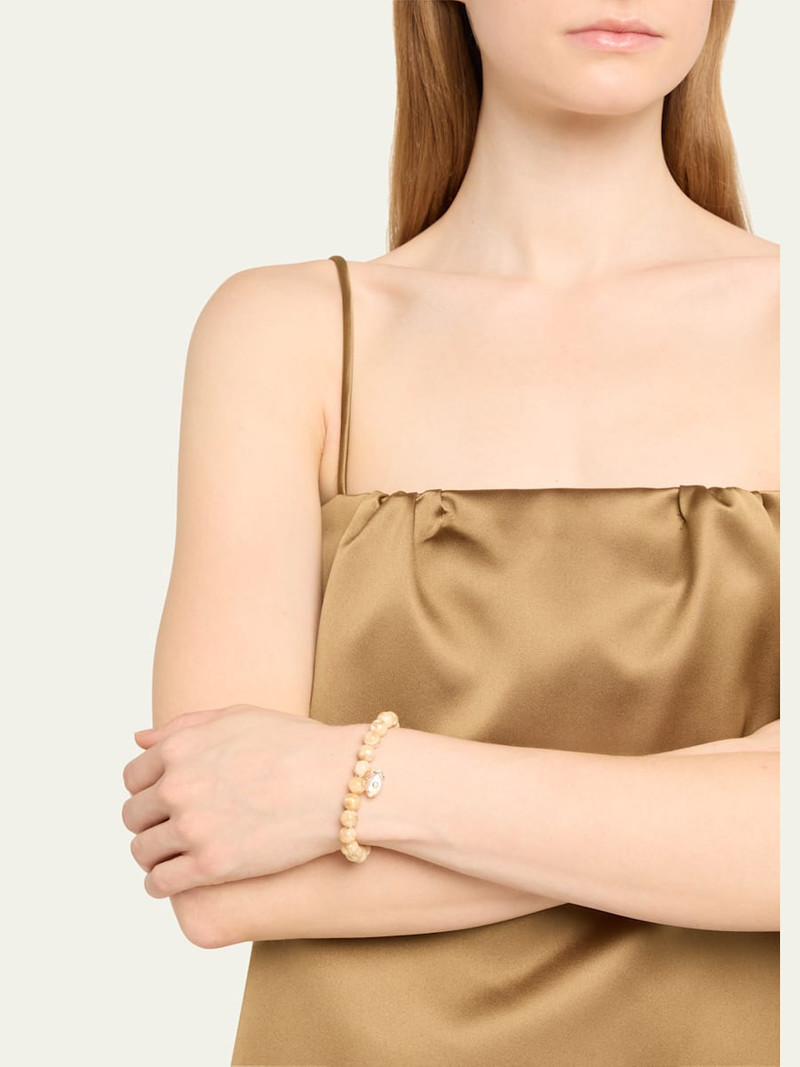 SYDNEY EVAN 14K Yellow Gold Carved Stone Bezel Evil Eye Charm on Tan Bead Bracelet outlook