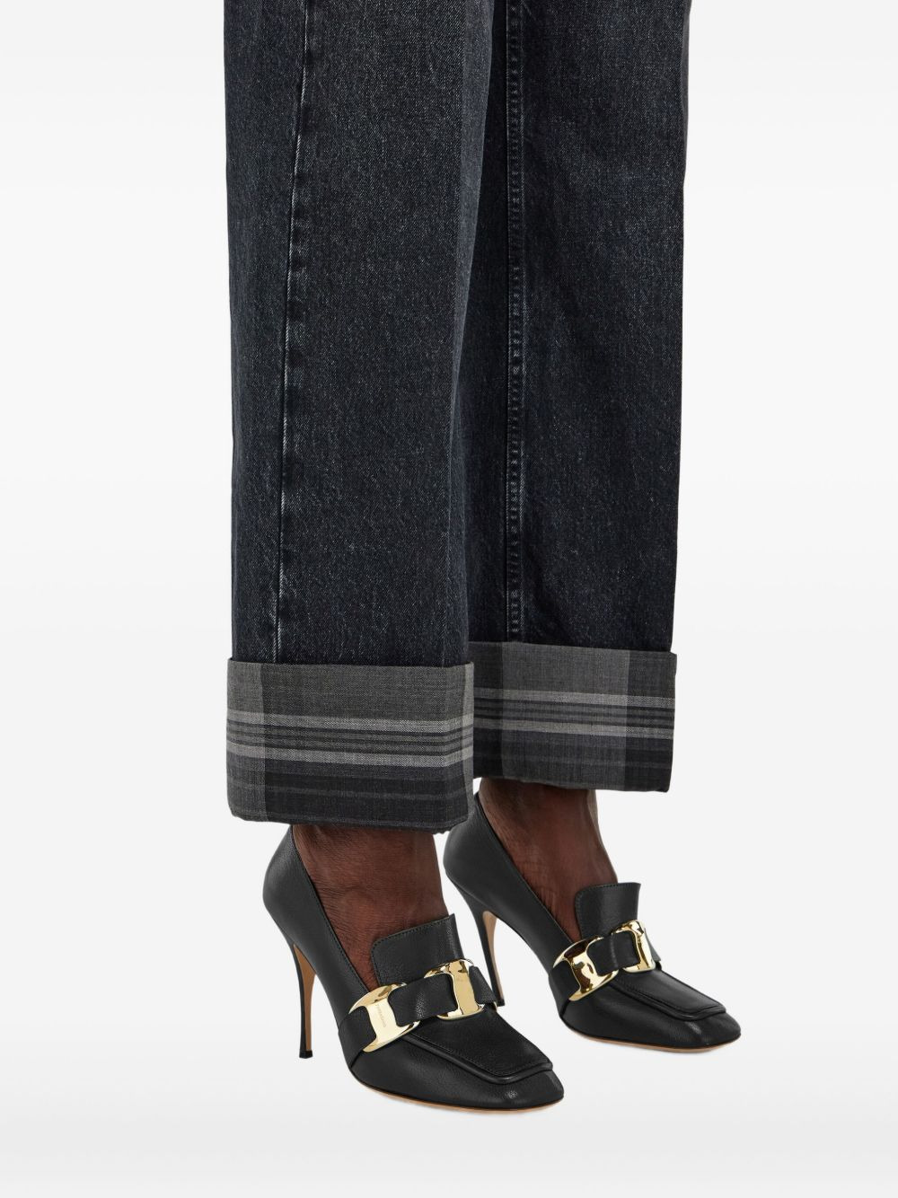 tartan-cuffs straight-leg jeans - 5